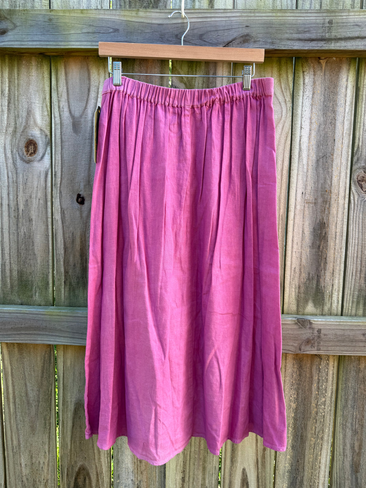 Hand-Dyed Fuchsia Linen Wrap Midi Skirt