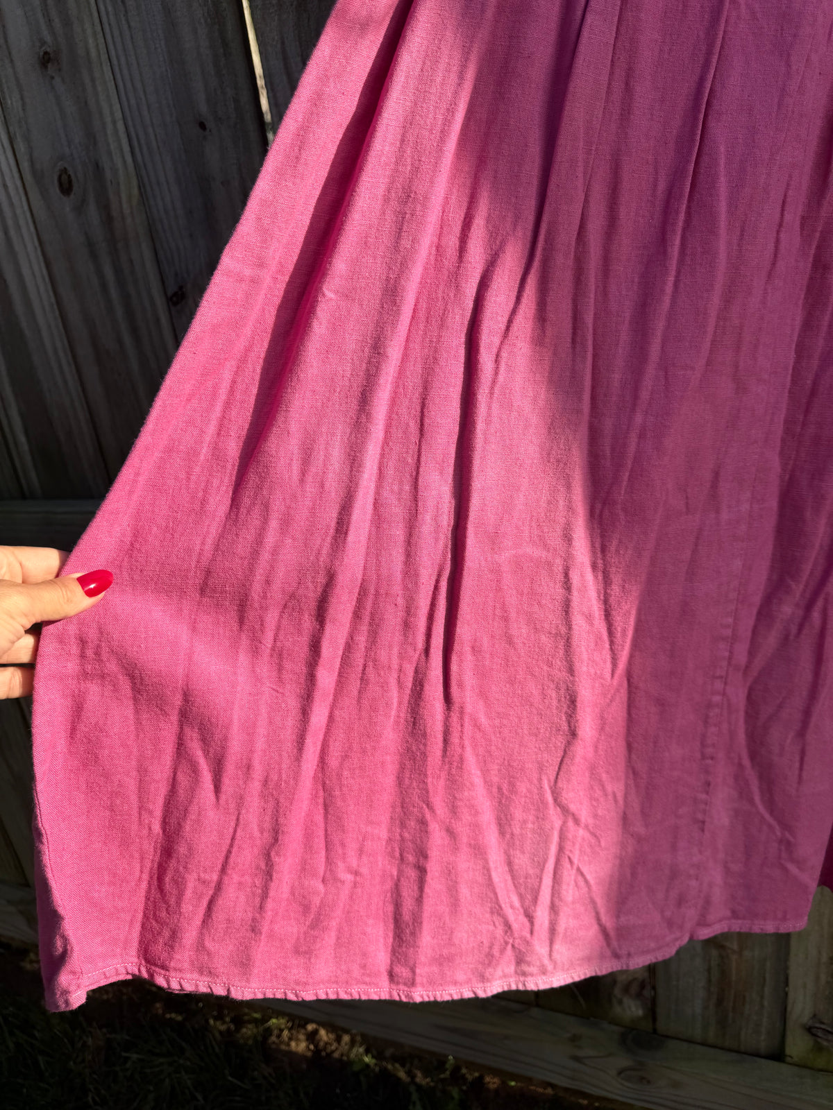 Hand-Dyed Fuchsia Linen Wrap Midi Skirt