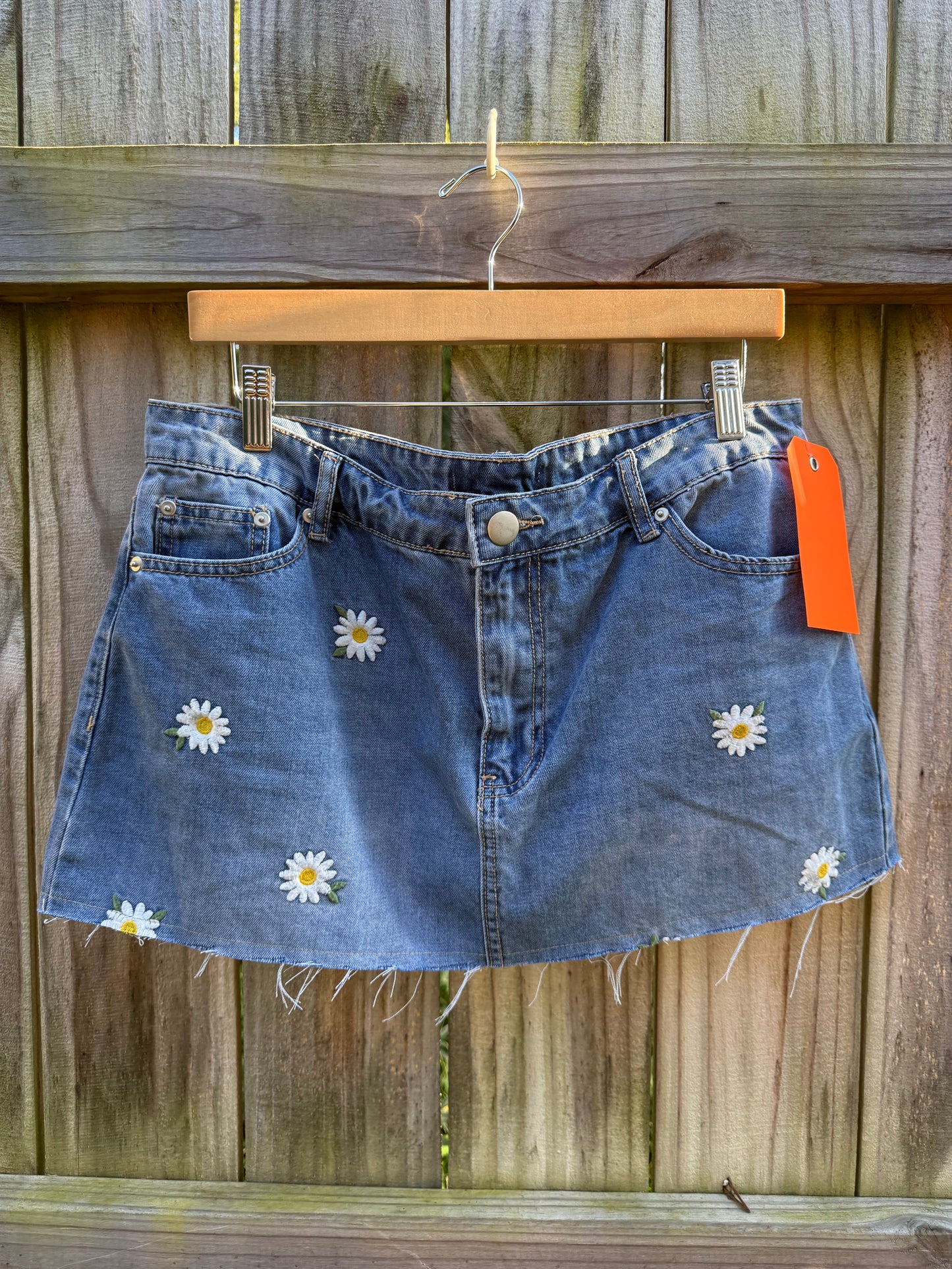 Reworked Daisy Embroidered Y2K Denim Mini Skirt