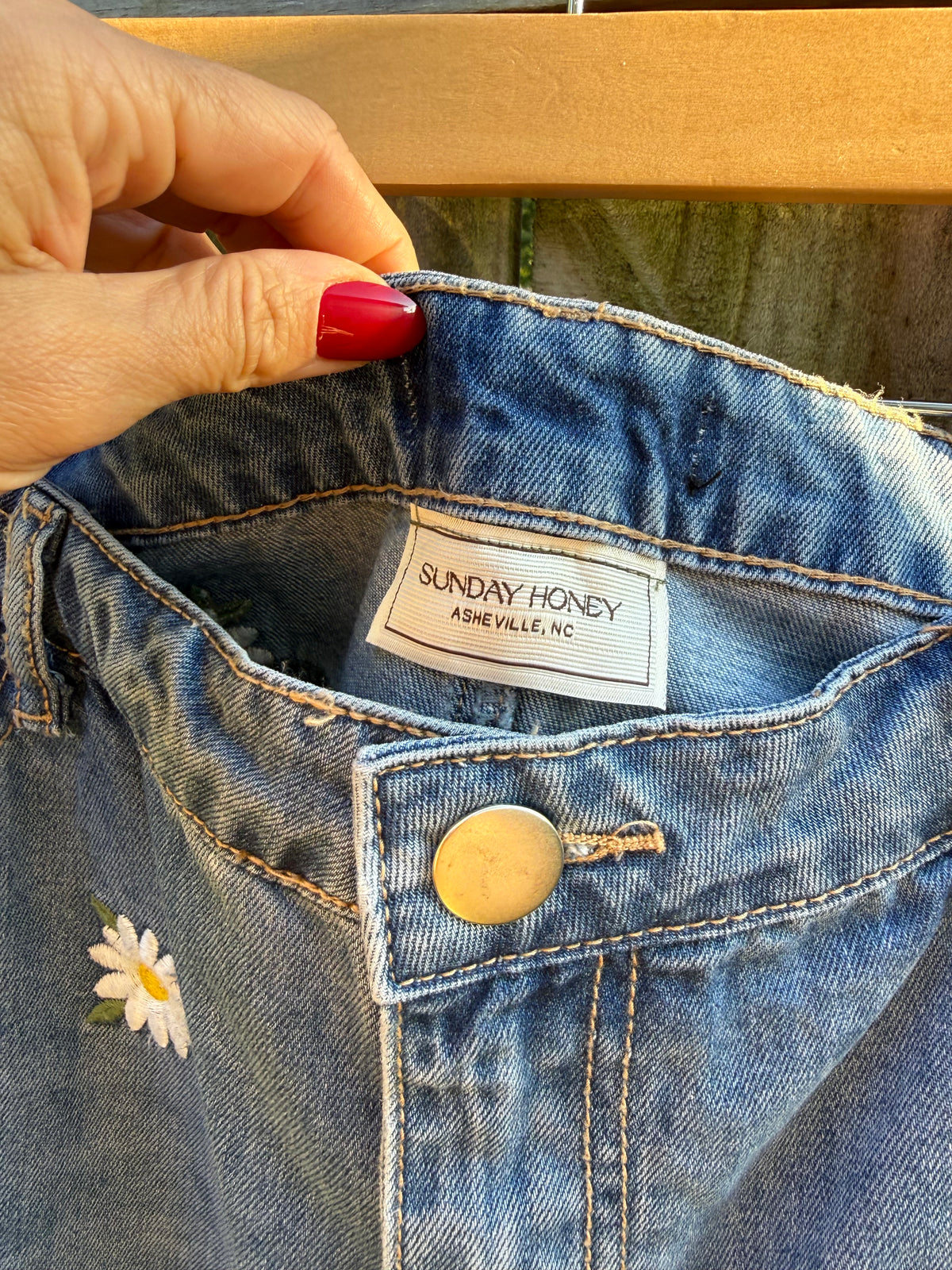 Reworked Daisy Embroidered Y2K Denim Mini Skirt