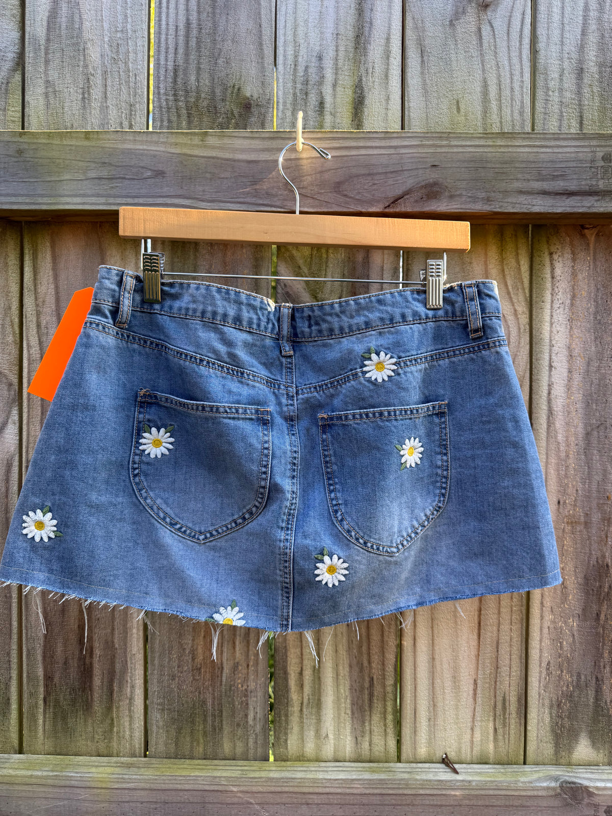 Reworked Daisy Embroidered Y2K Denim Mini Skirt