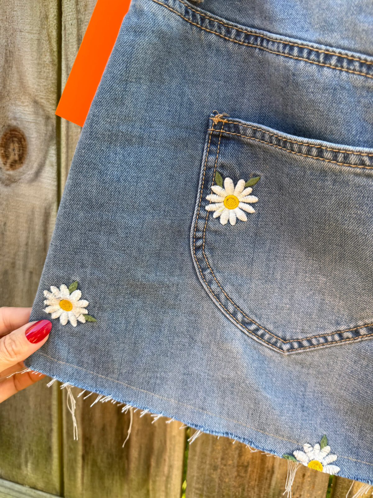 Reworked Daisy Embroidered Y2K Denim Mini Skirt