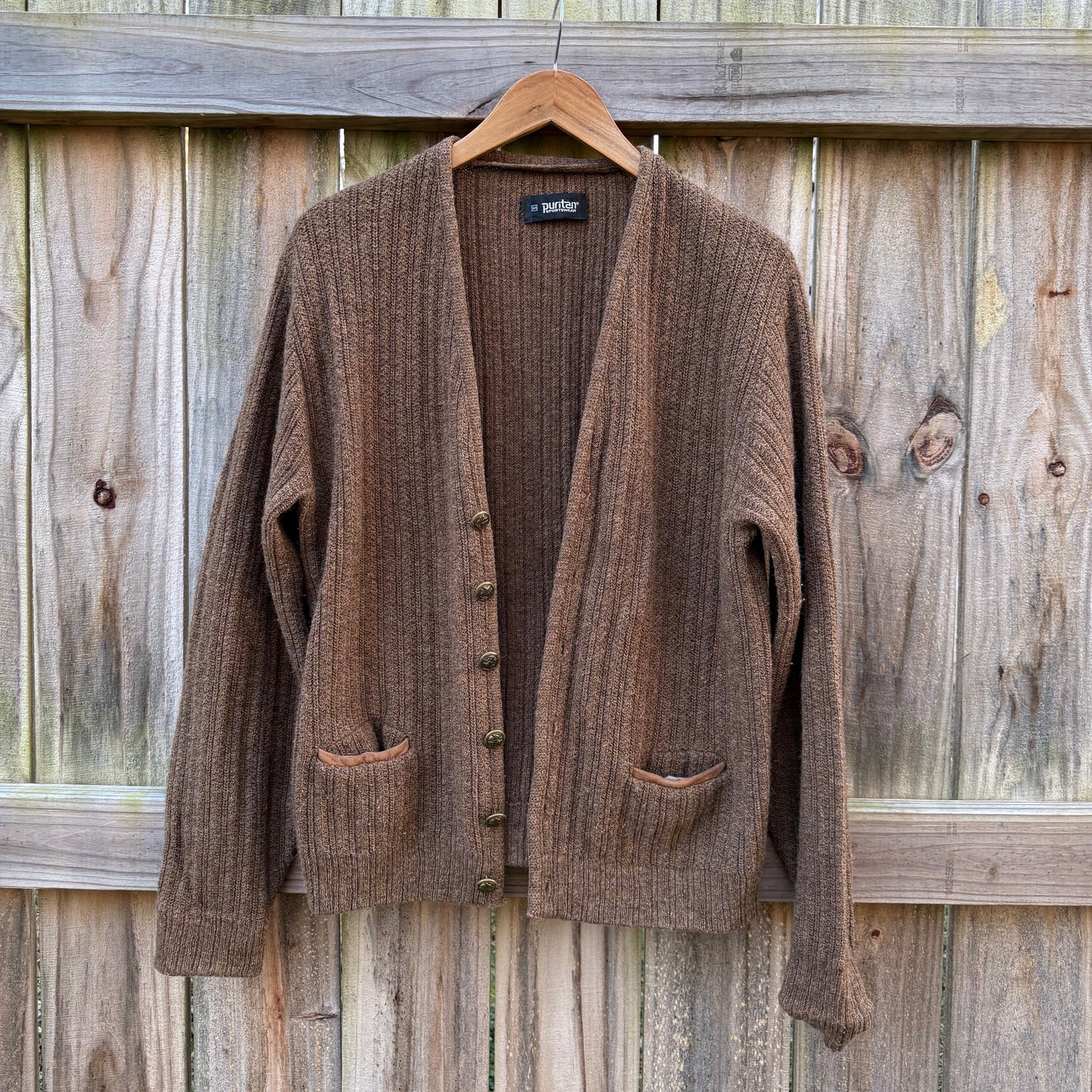 Vintage Brown Ribbed Knit Cardigan