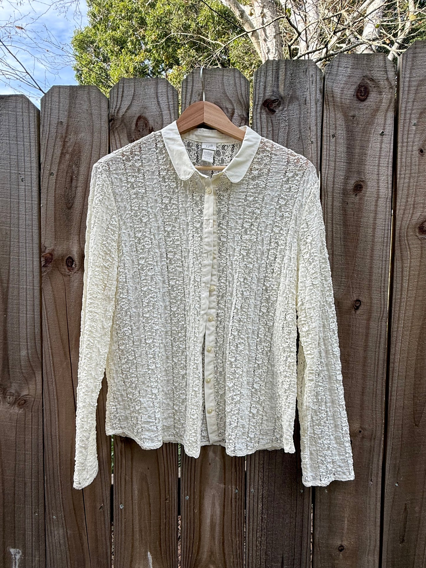 Y2K Sheer Ivory Lace Button-Up Blouse