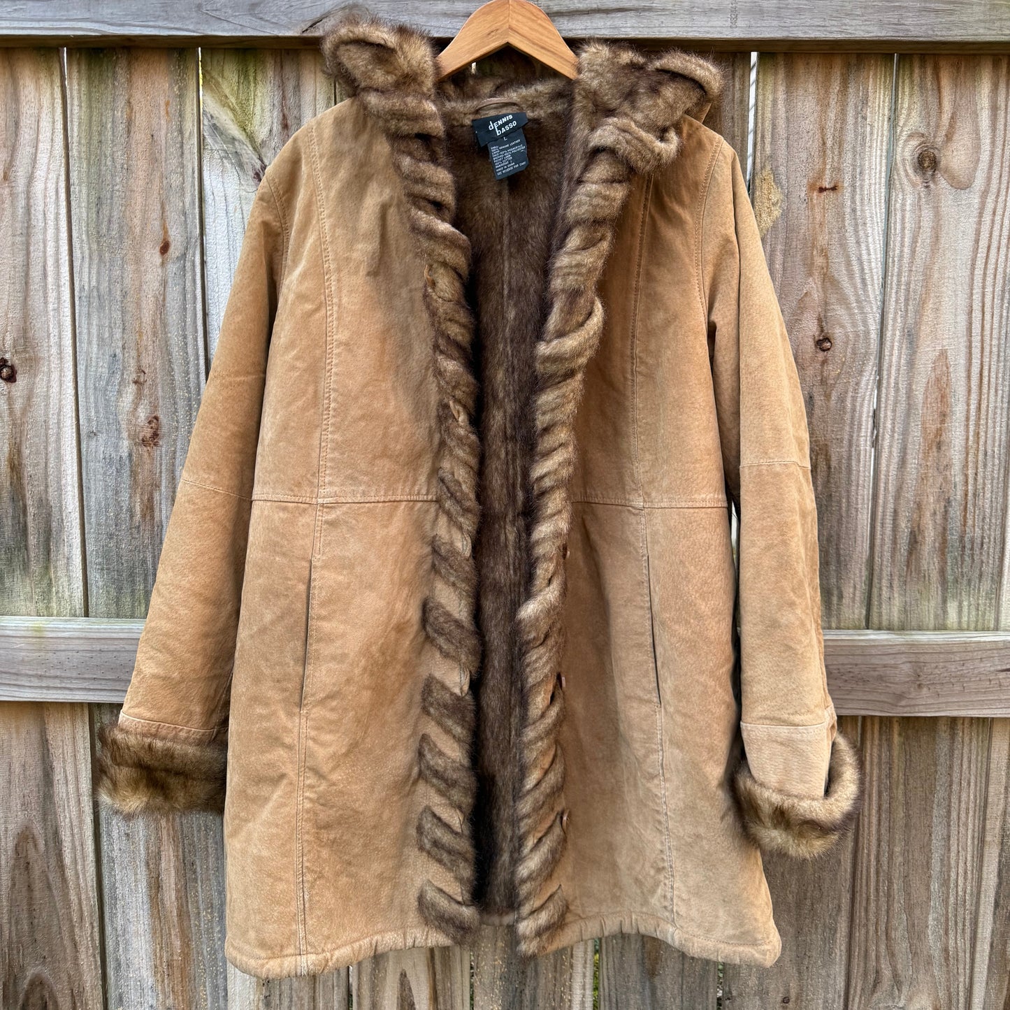 Vintage Dennis Basso Shearling-Trim Leather Coat – Camel Brown