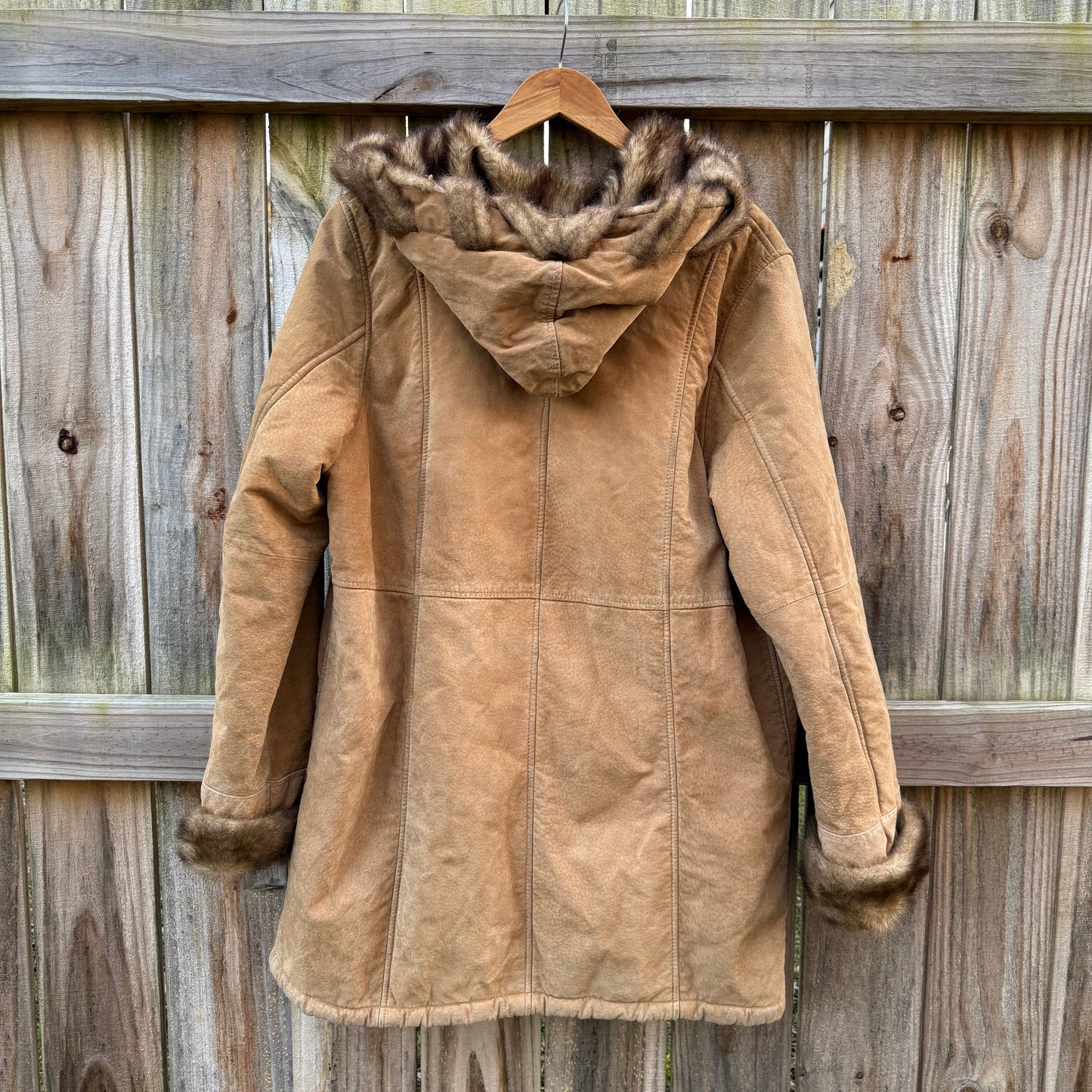Vintage Dennis Basso Shearling-Trim Leather Coat – Camel Brown