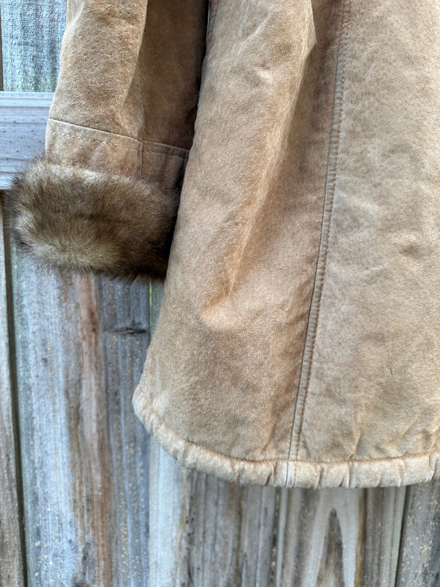 Vintage Dennis Basso Shearling-Trim Leather Coat – Camel Brown