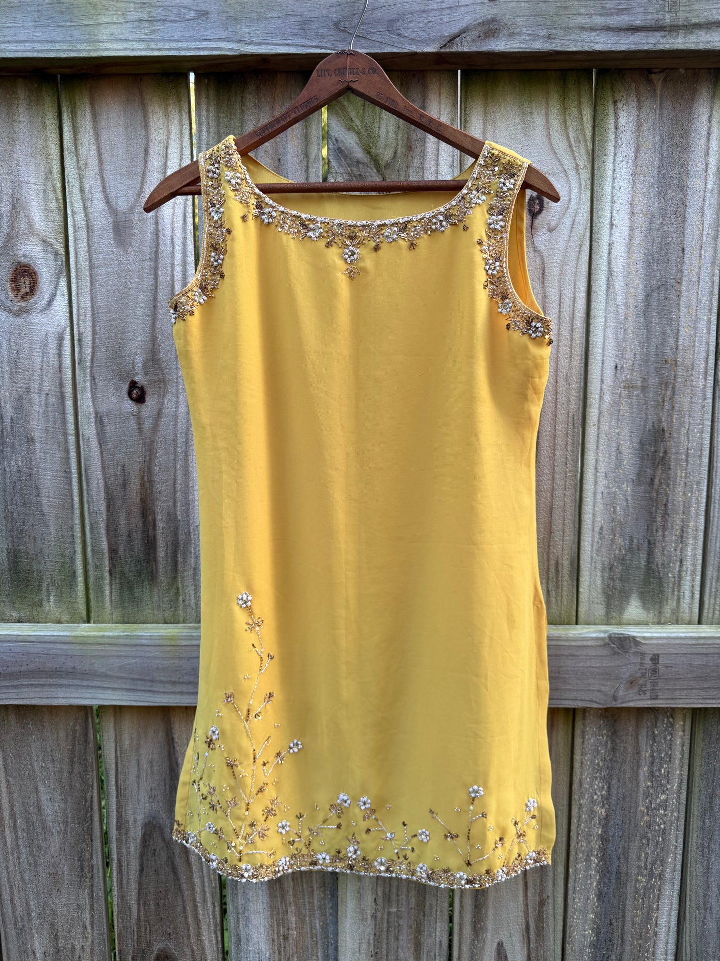 Vintage Mustard Beaded Tunic Mini Dress | 90s Boho