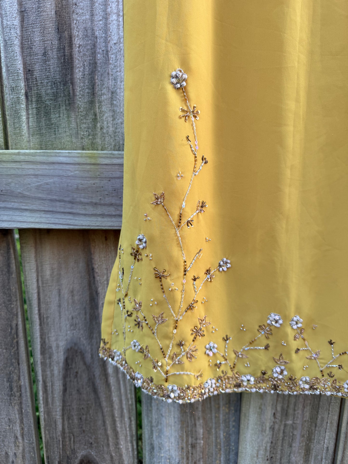 Vintage Mustard Beaded Tunic Mini Dress | 90s Boho