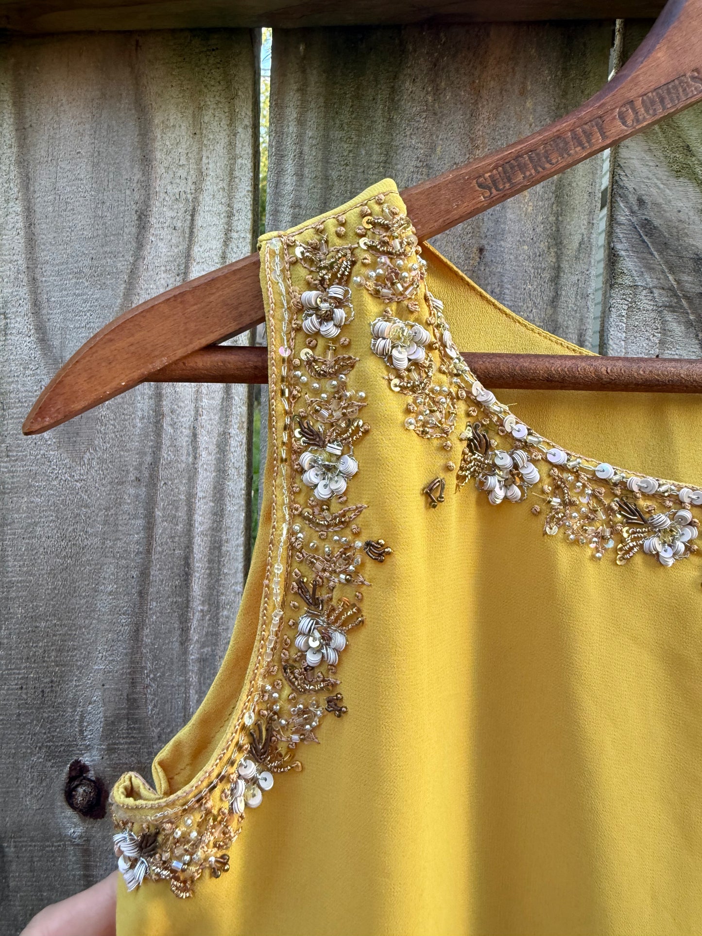 Vintage Mustard Beaded Tunic Mini Dress | 90s Boho