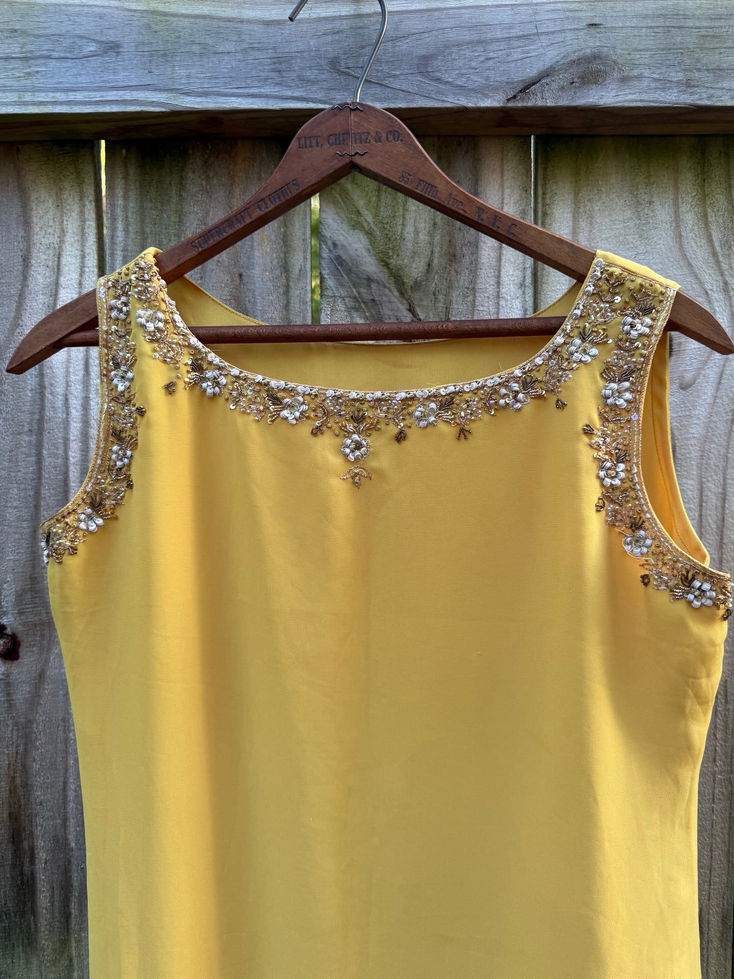 Vintage Mustard Beaded Tunic Mini Dress | 90s Boho