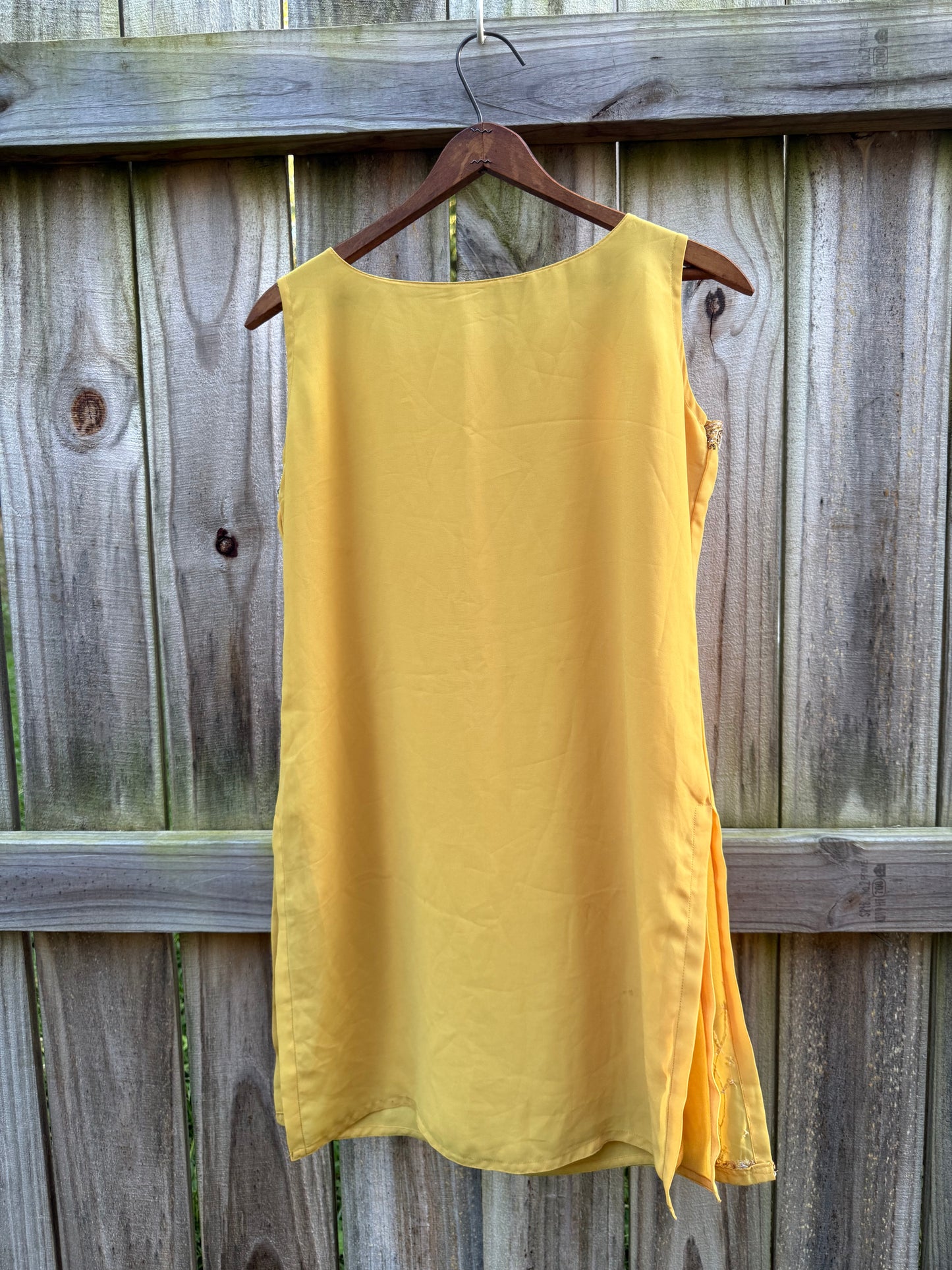 Vintage Mustard Beaded Tunic Mini Dress | 90s Boho
