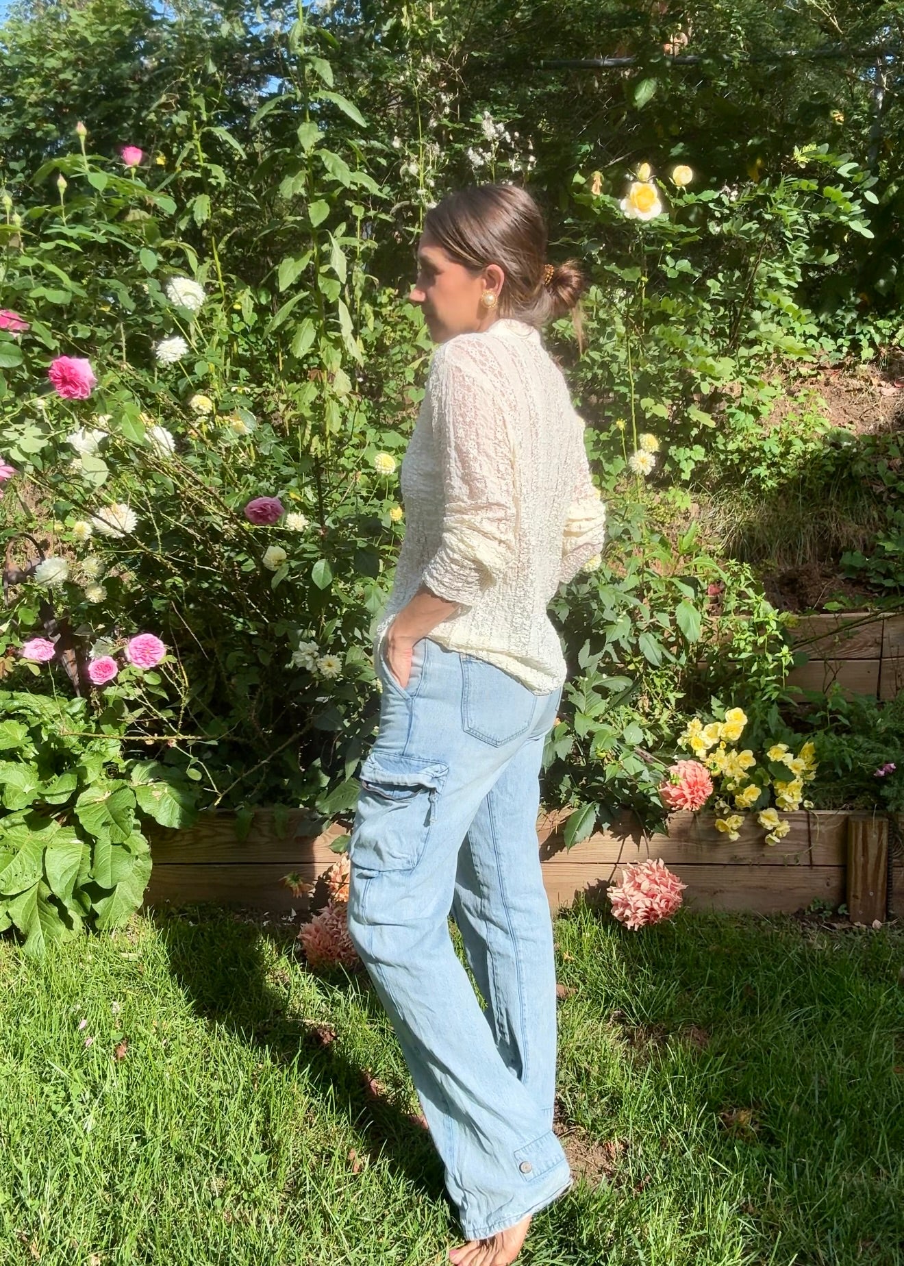 Y2K Sheer Ivory Lace Button-Up Blouse