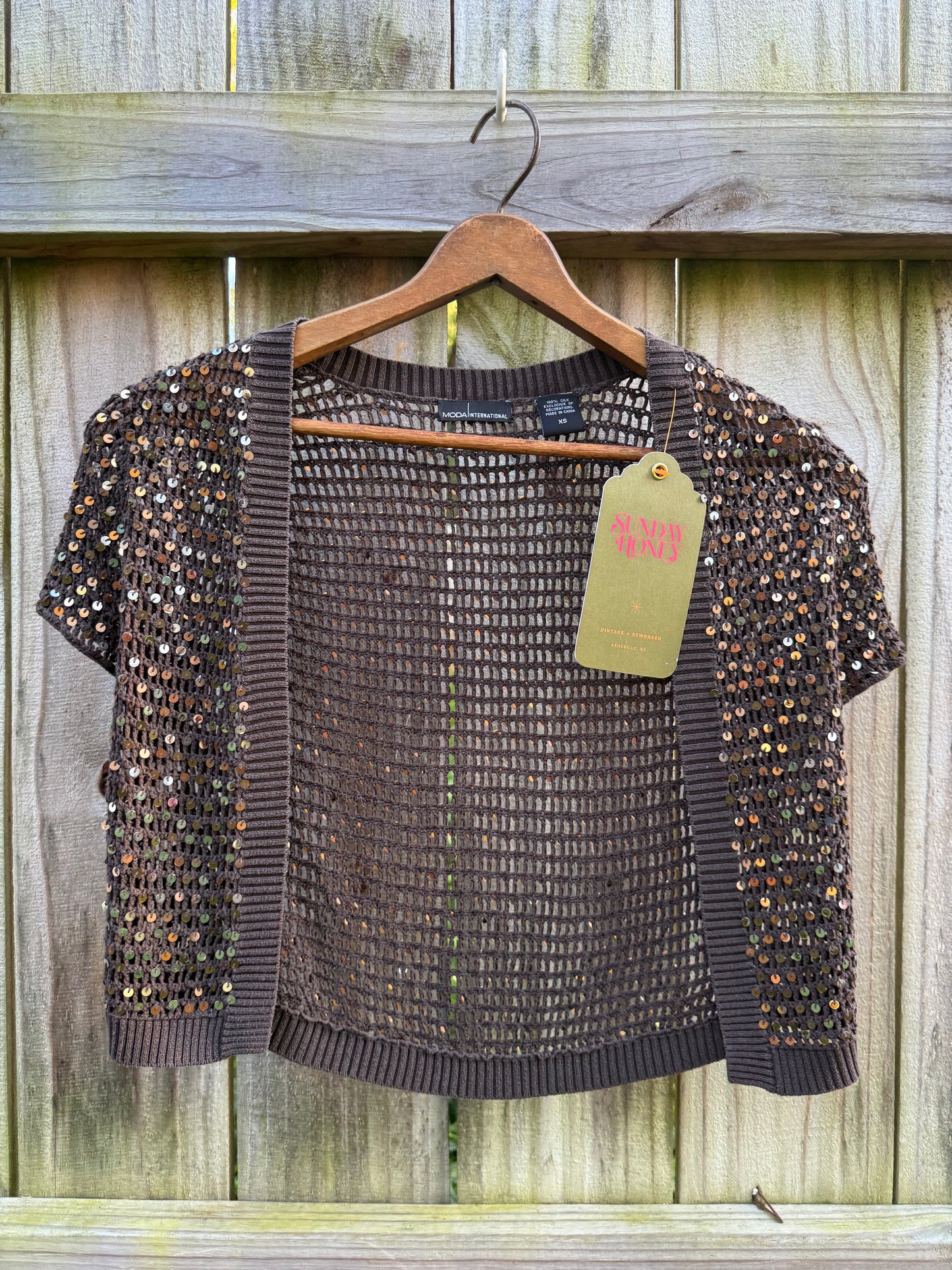 Y2K Moda International Silk Sequin Crochet Cardigan