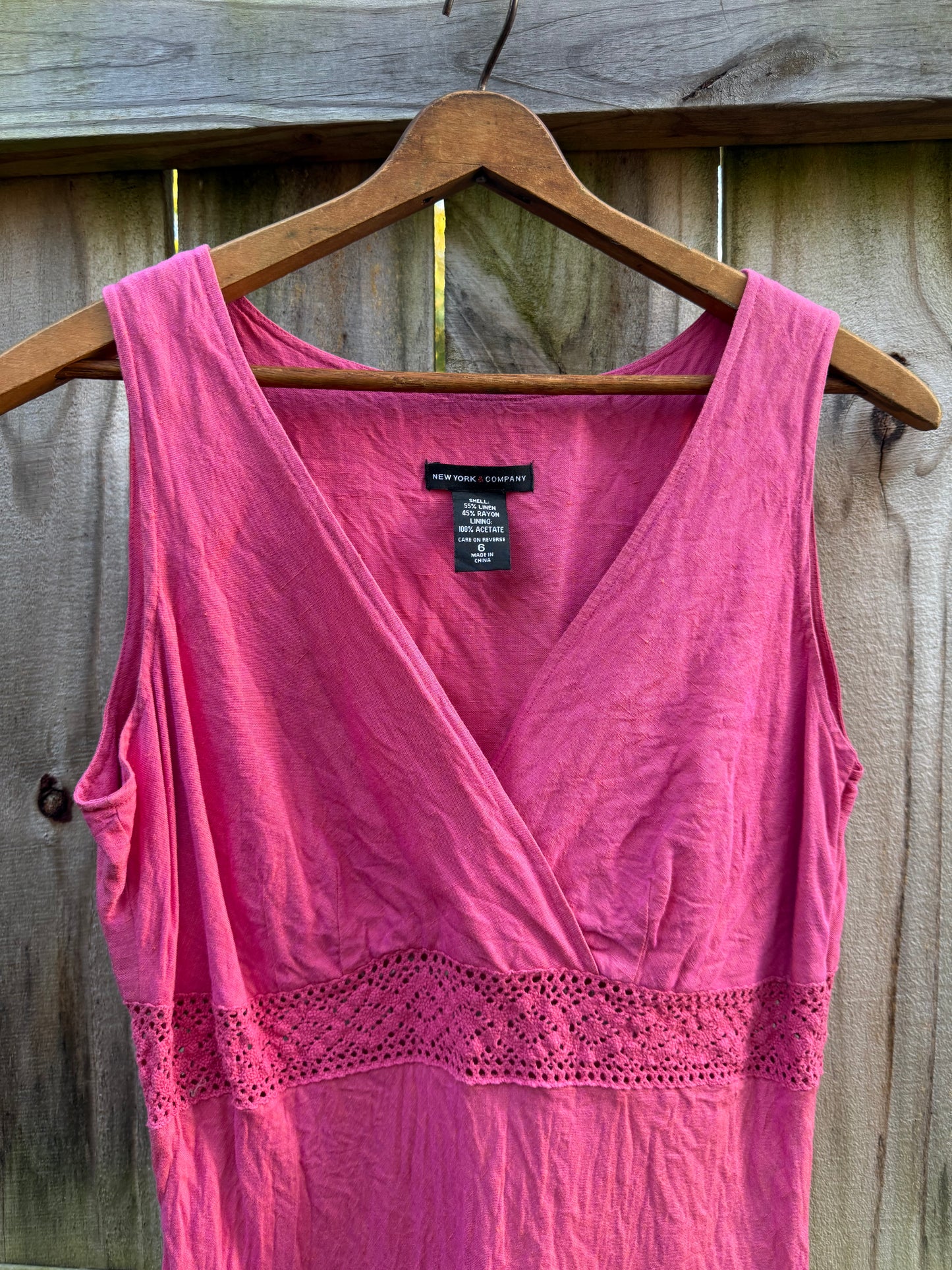 Raspberry Linen Crochet Midi Dress | 90s Minimal Boho