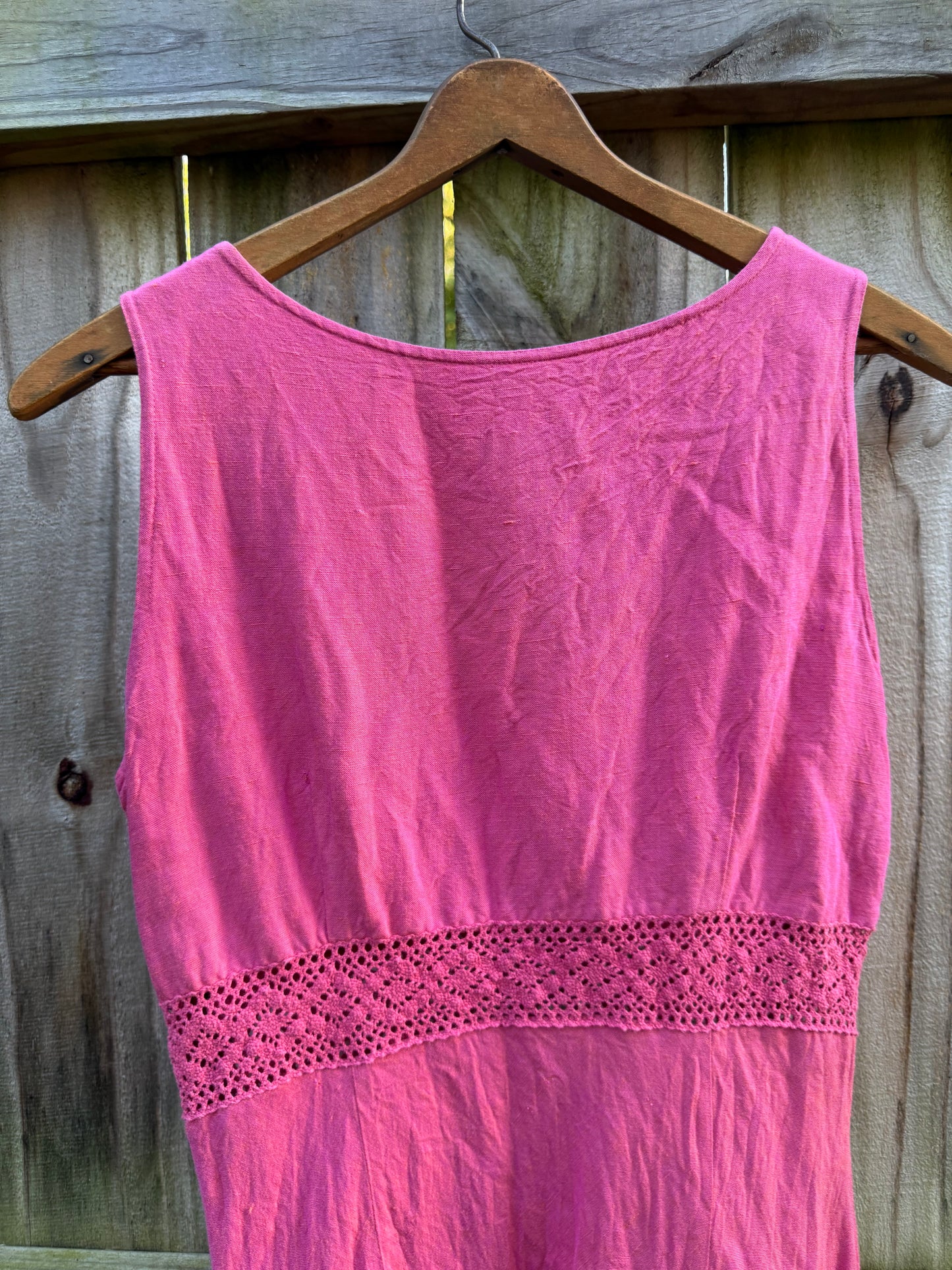 Raspberry Linen Crochet Midi Dress | 90s Minimal Boho