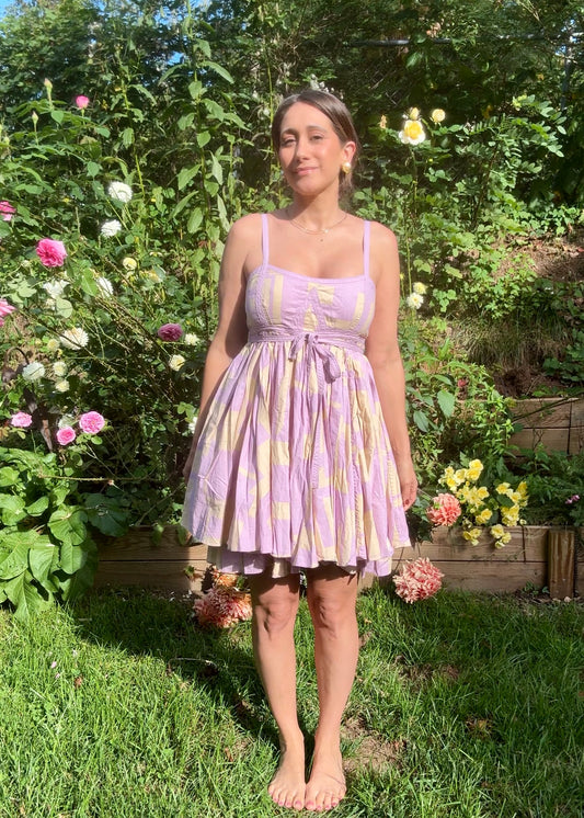 Y2K Lilac & Butter Babydoll Sundress, Cotton Mini, Cottagecore