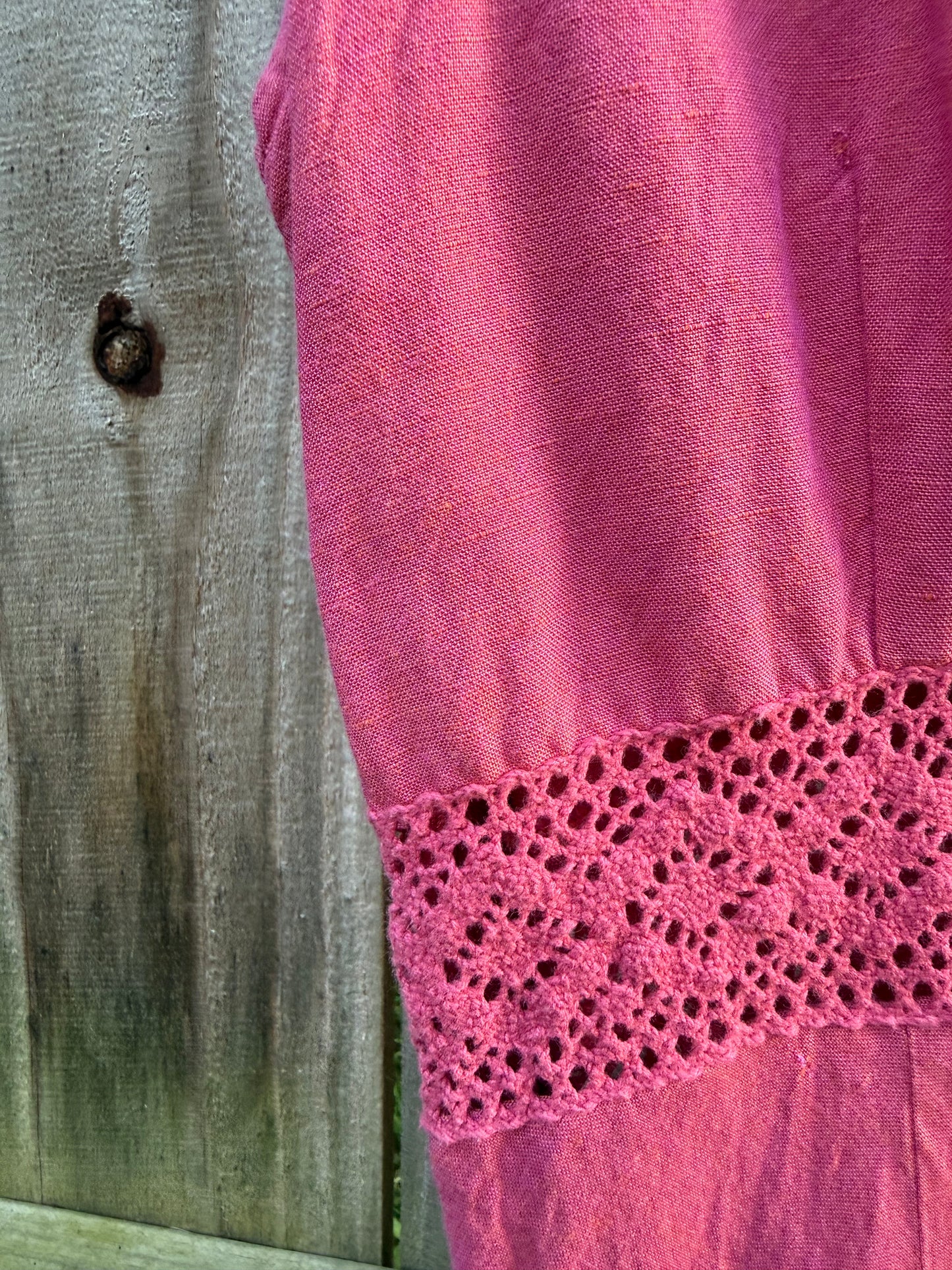 Raspberry Linen Crochet Midi Dress | 90s Minimal Boho