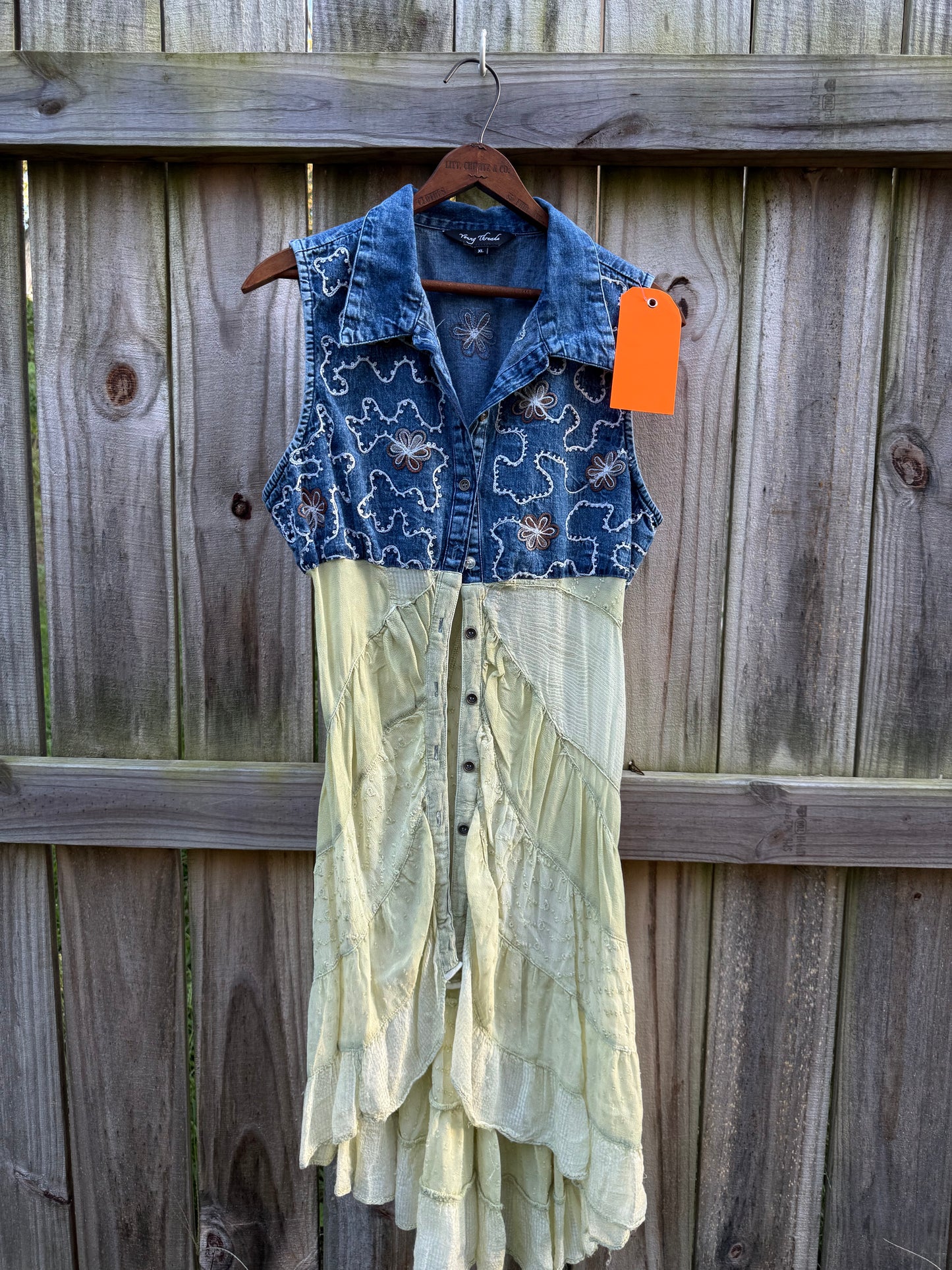 Y2K Denim Embroidered Patchwork Duster Dress