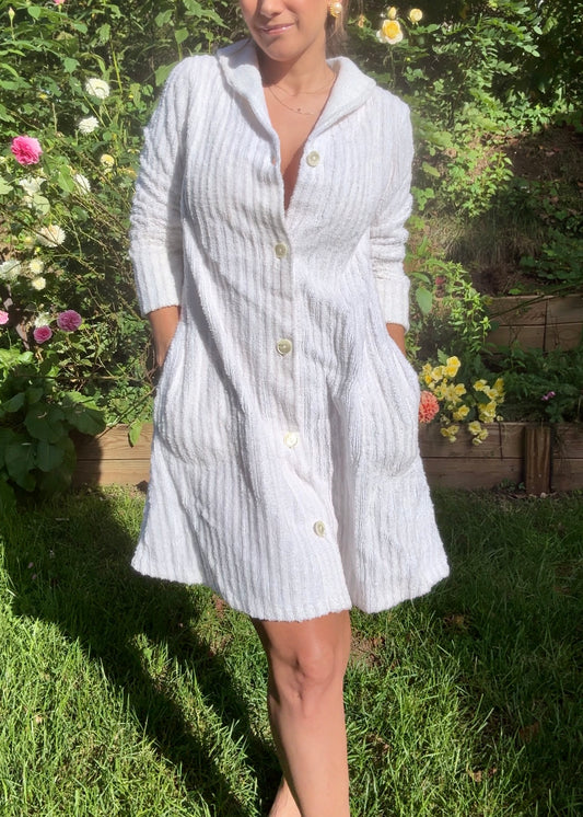 Vintage Garnet Hill White Cotton Terry Robe Dress House Dress Cottagecore Grandmacore