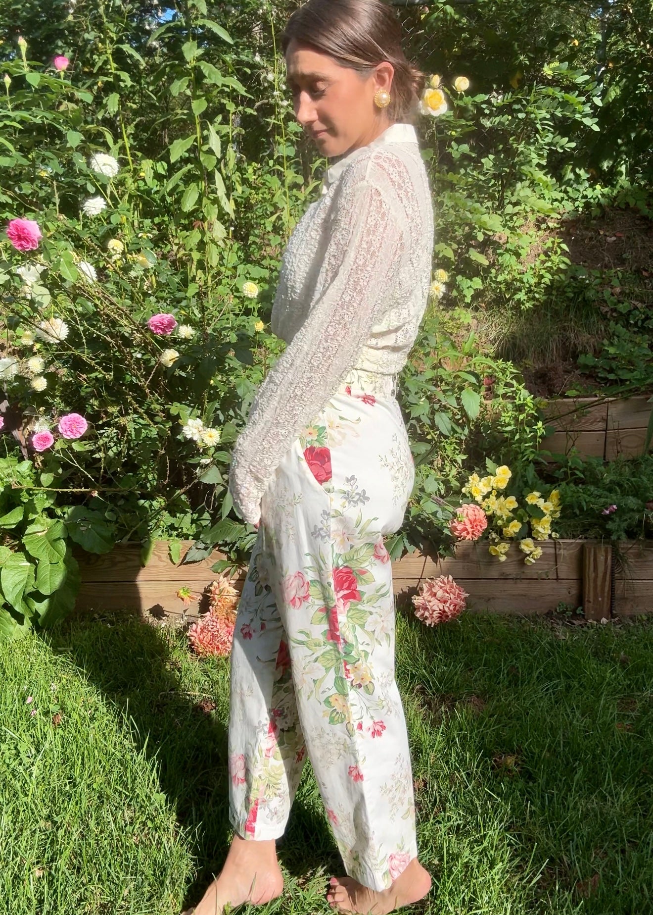 80s Camp Anderson California Floral Cotton Trousers