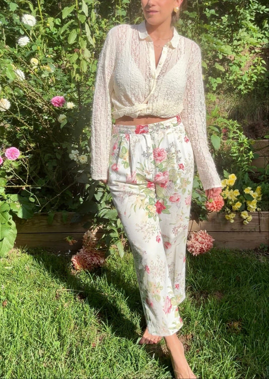 80s Camp Anderson California Floral Cotton Trousers