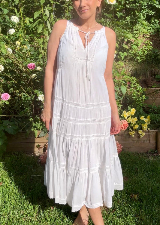 Rebecca Taylor White Cotton Midi Dress – Cottagecore Prairie Romance