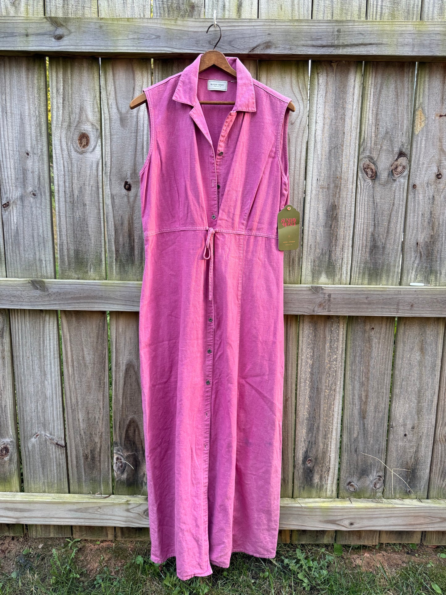 Sunday Honey Hand-Dyed Raspberry Linen Maxi Dress