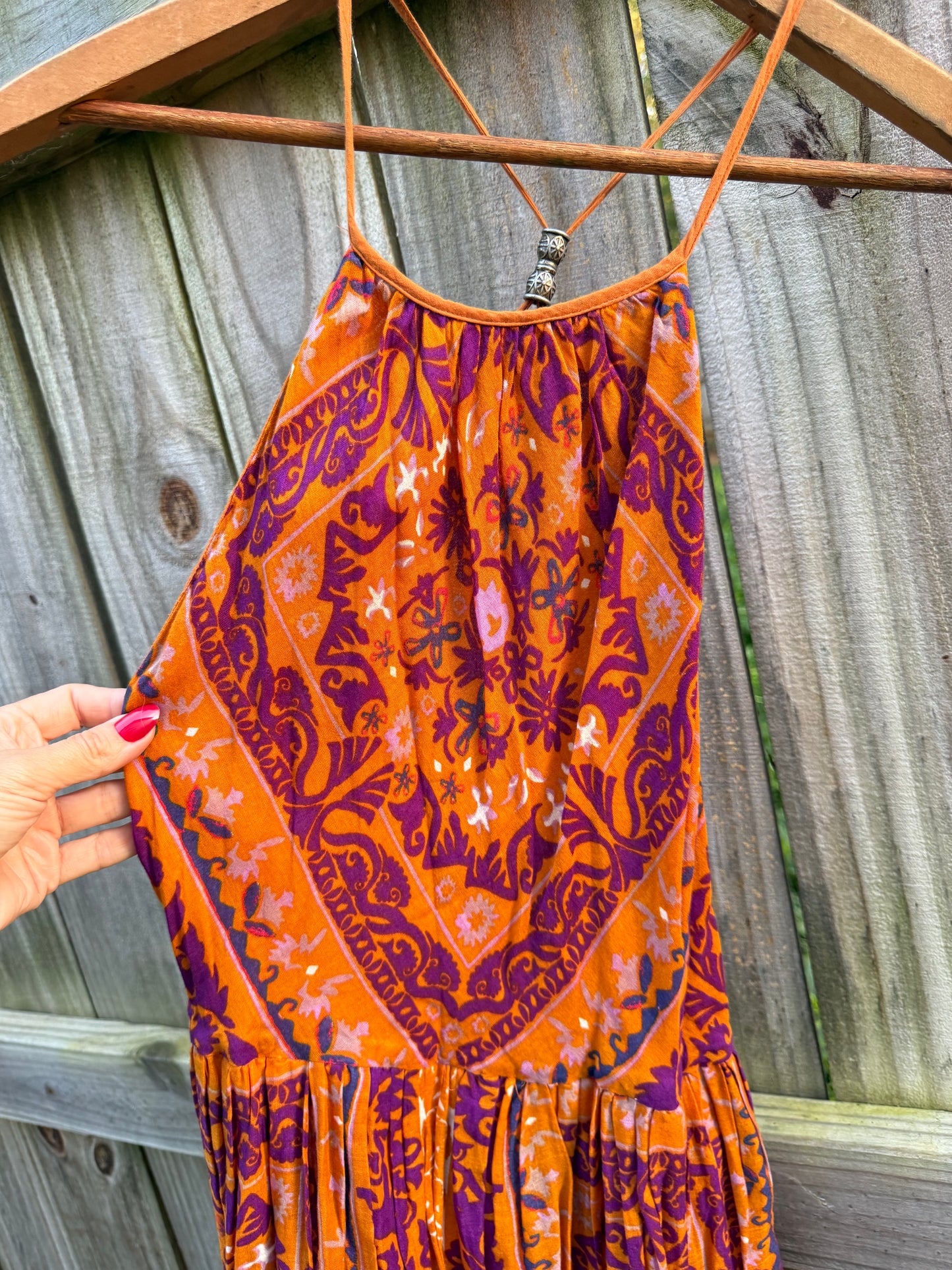 Vintage Ecote Orange &amp; Purple Boho Halter Dress