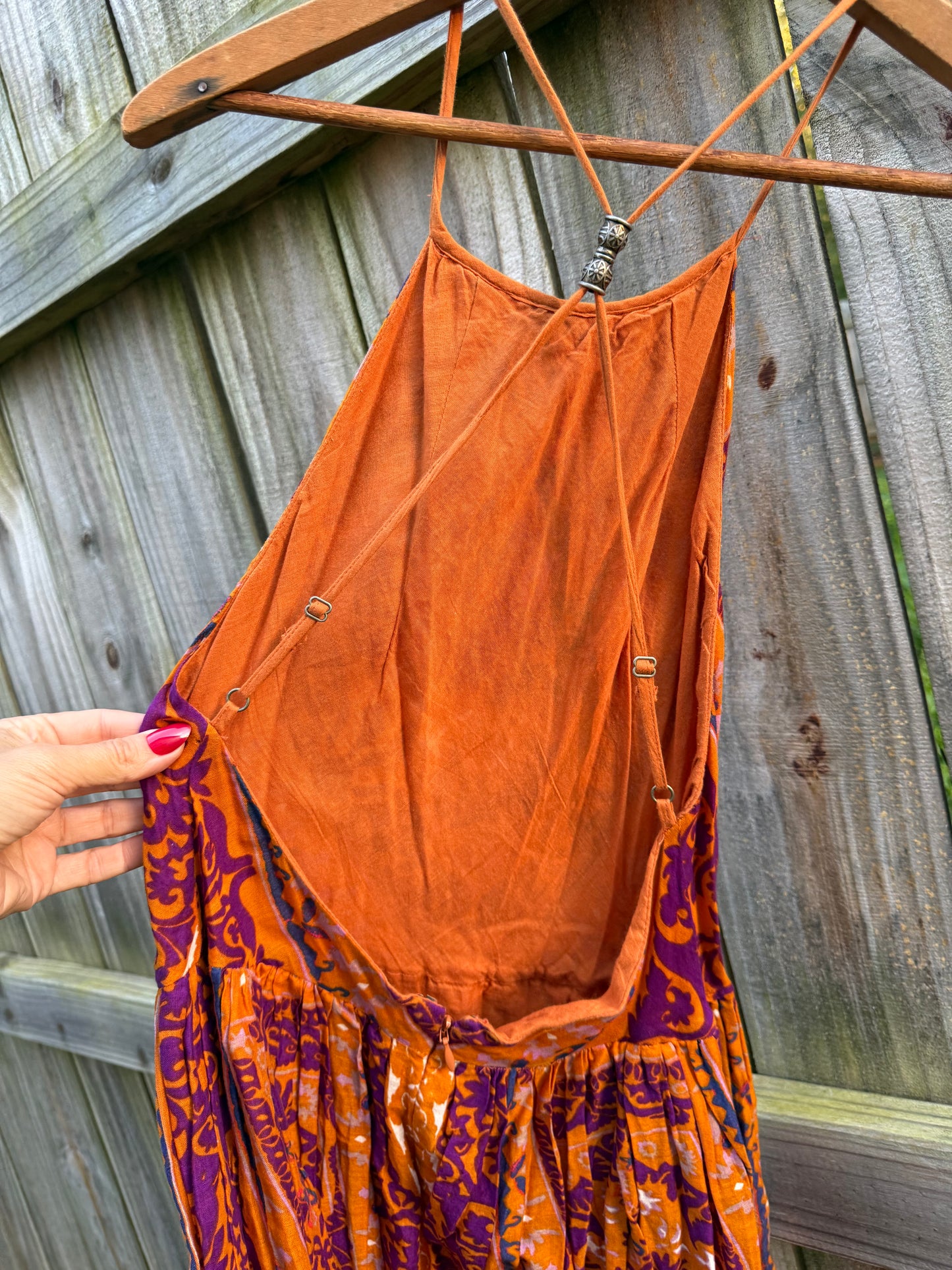 Vintage Ecote Orange &amp; Purple Boho Halter Dress