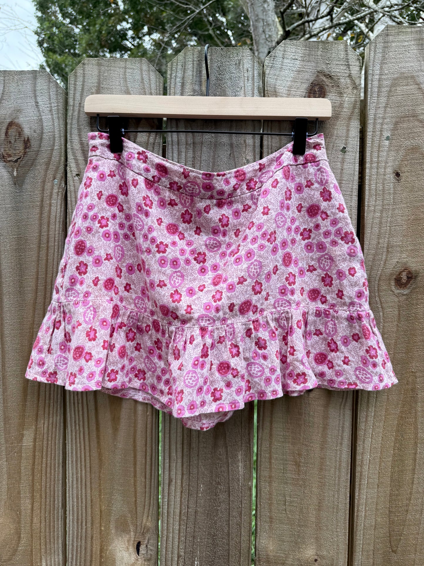 Reworked Pink Floral Cotton Mini Skirt – Made in India