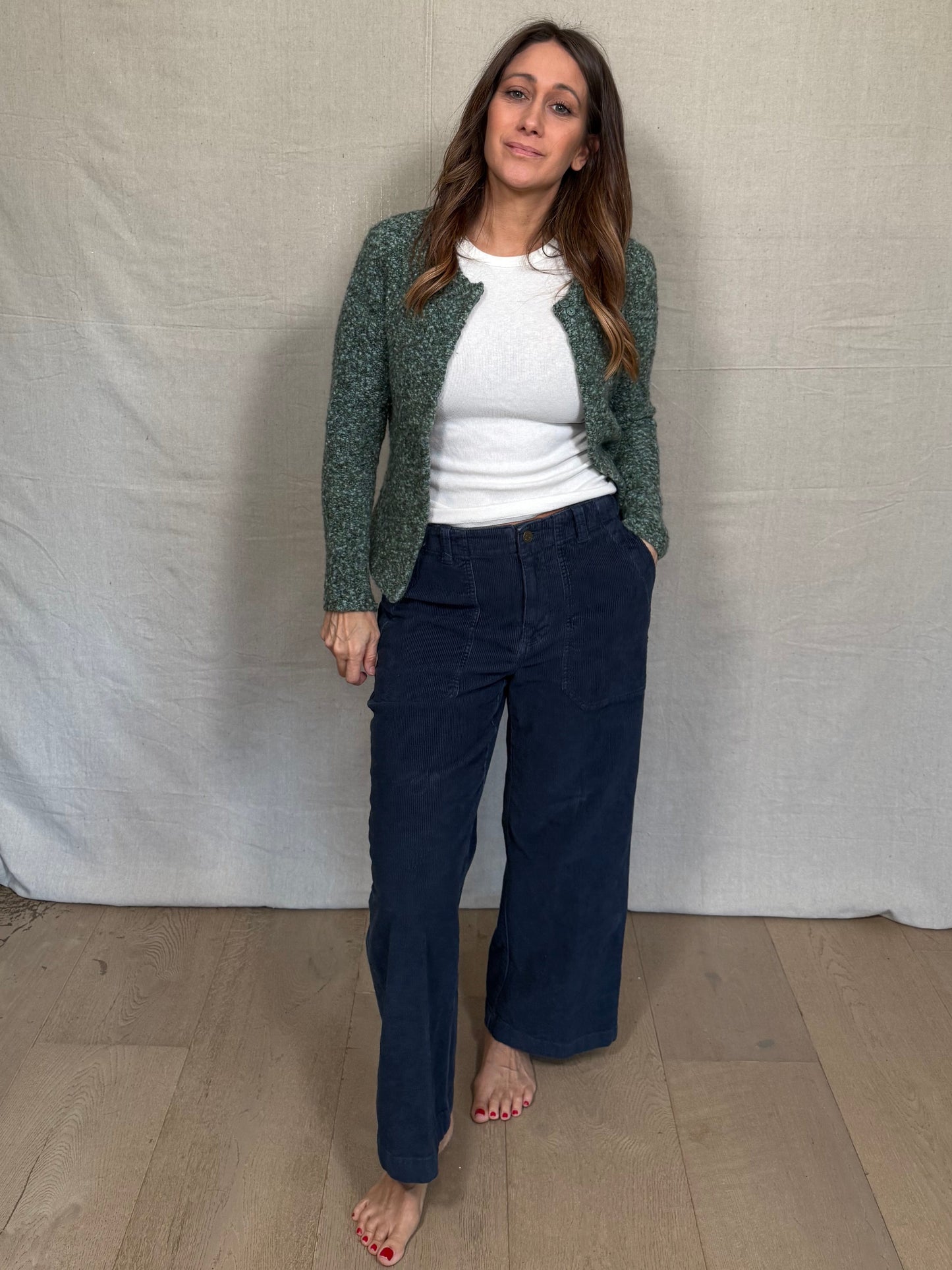 Vintage Talbots Bouclé Knit Cardigan Mossy Green