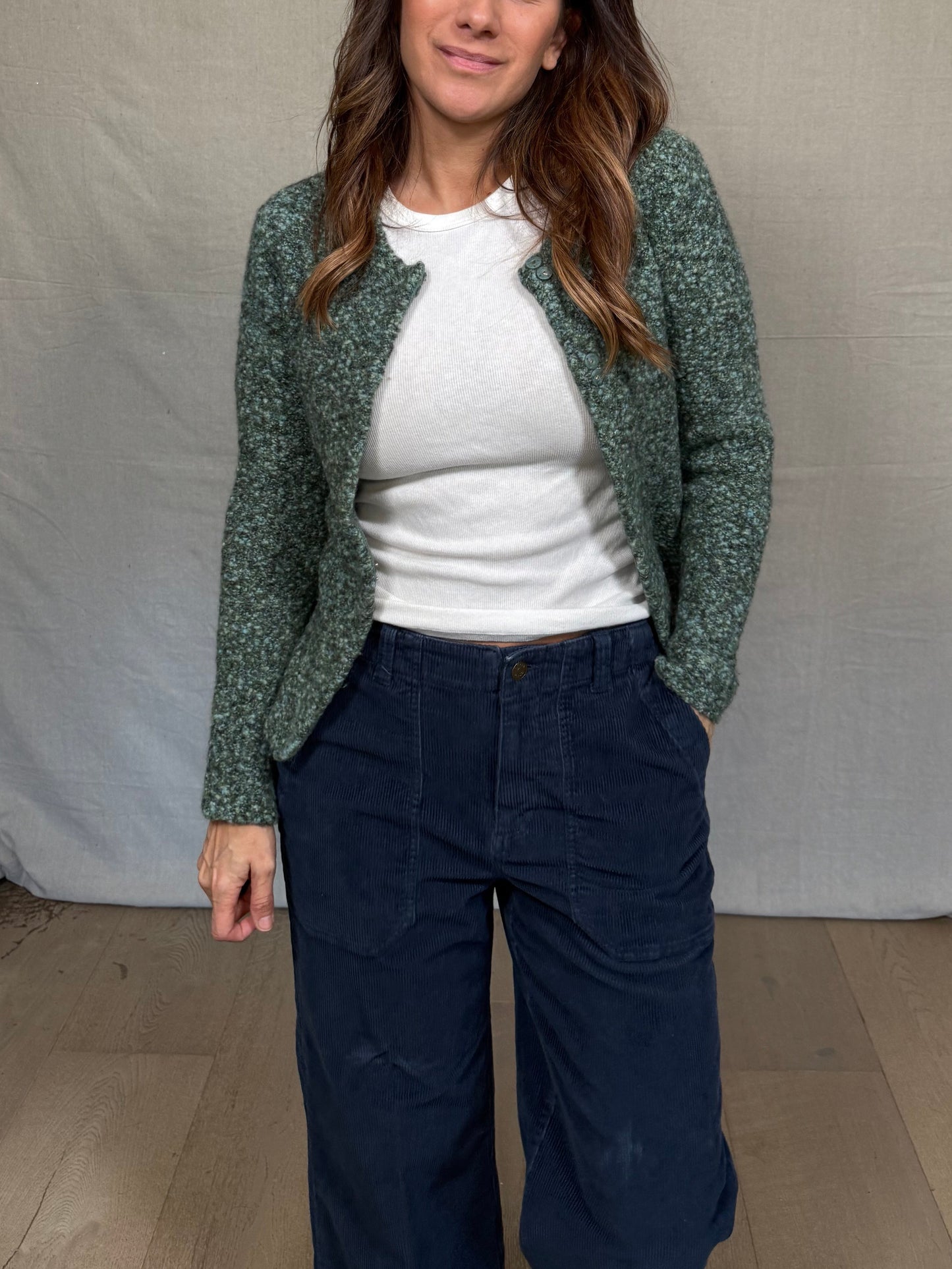 Vintage Talbots Bouclé Knit Cardigan Mossy Green