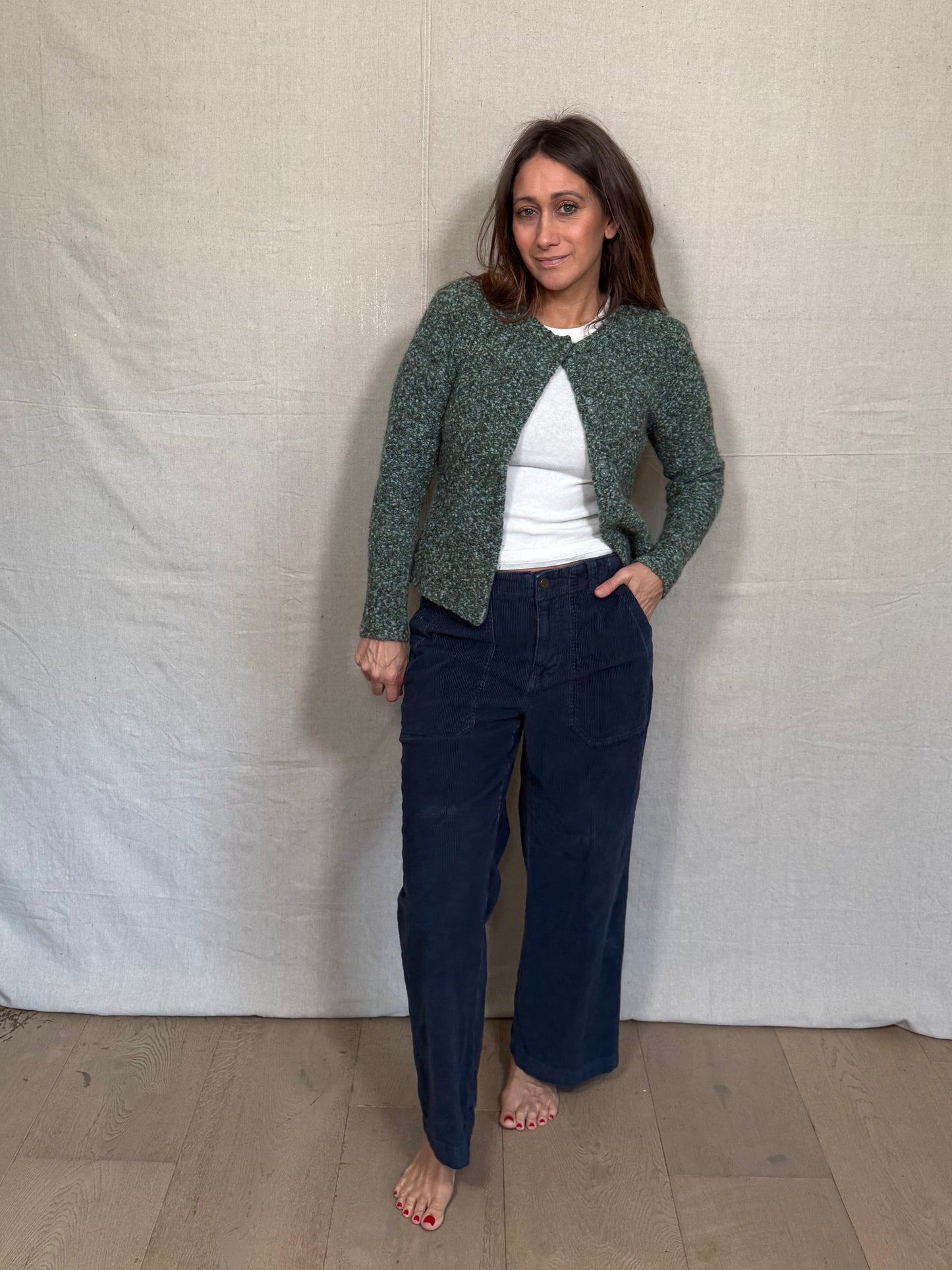 Vintage Talbots Bouclé Knit Cardigan Mossy Green