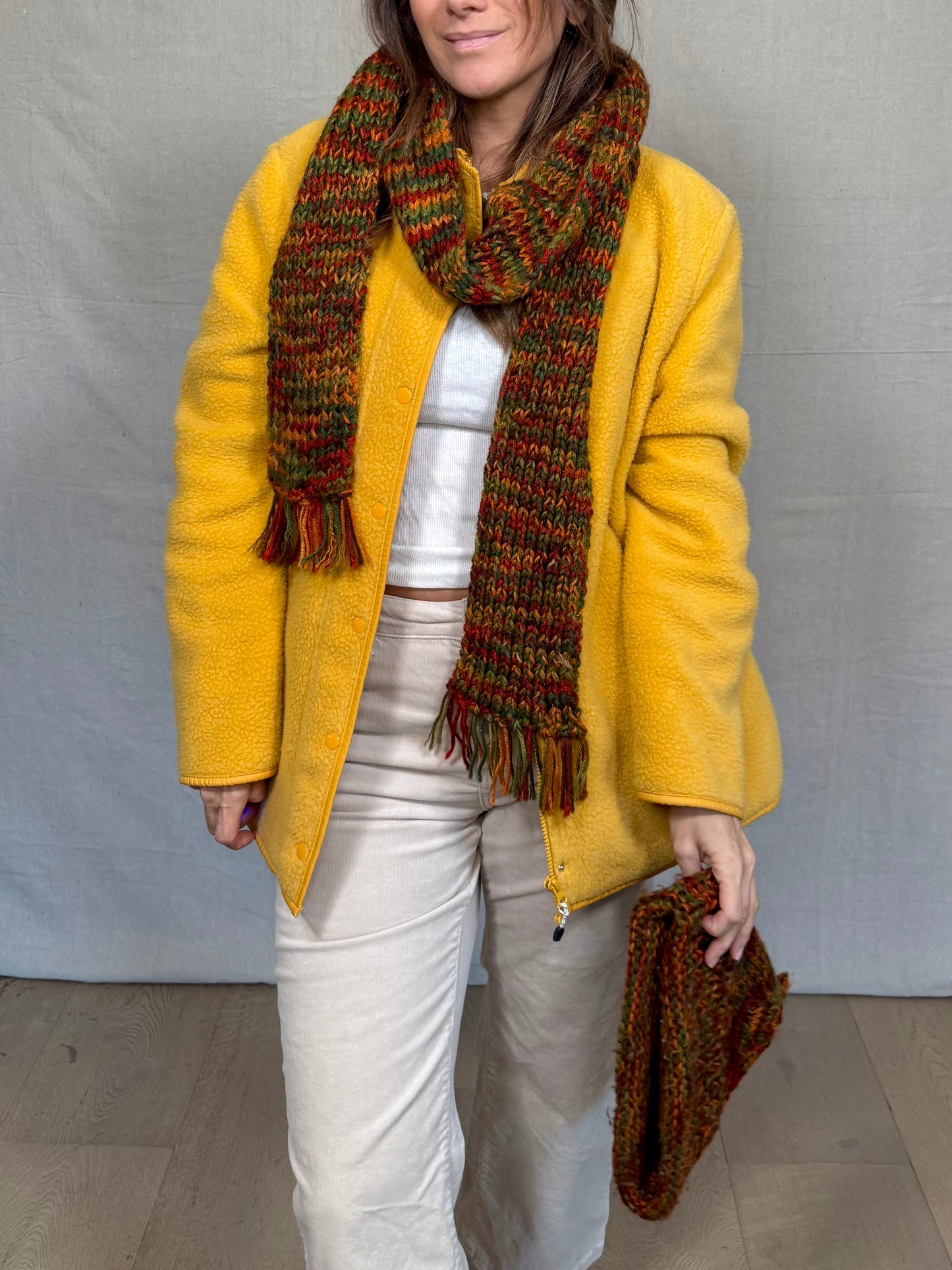 Vintage Handmade Knit Hat + Scarf Set – Autumn Multi