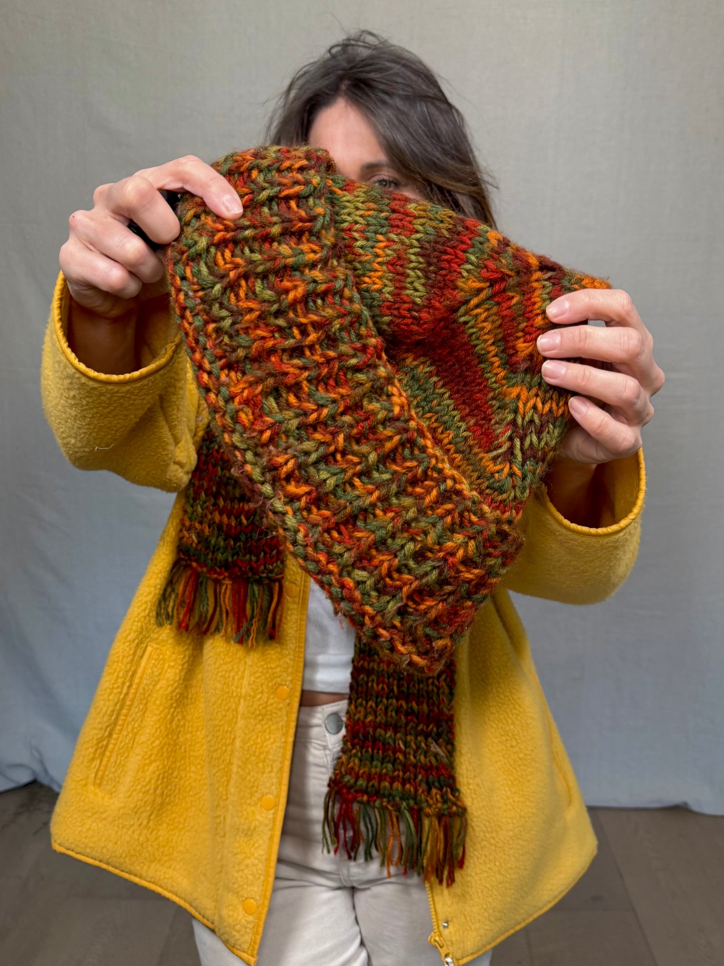 Vintage Handmade Knit Hat + Scarf Set – Autumn Multi