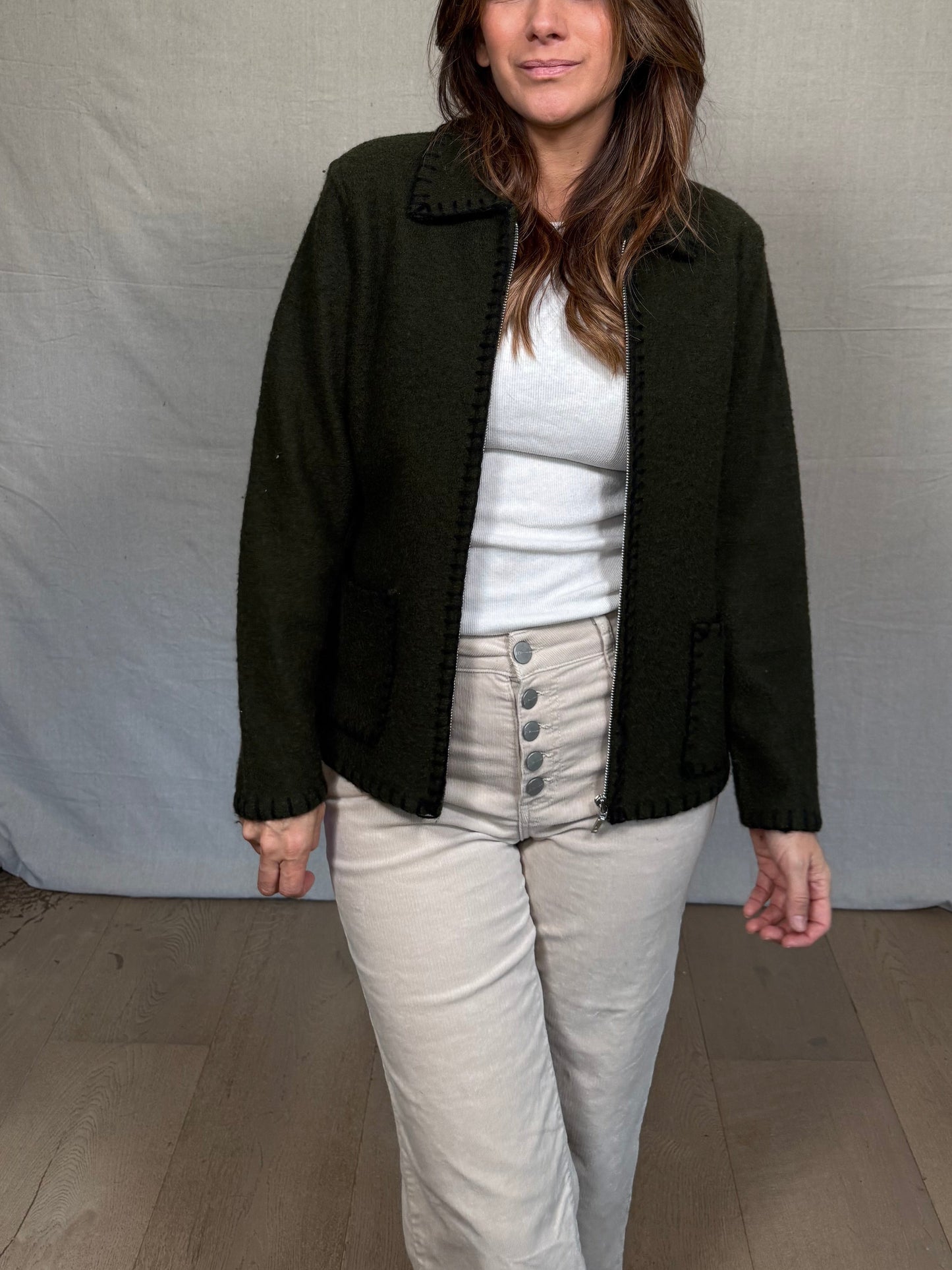 Vintage Olive Wool Zip Jacket Worthington