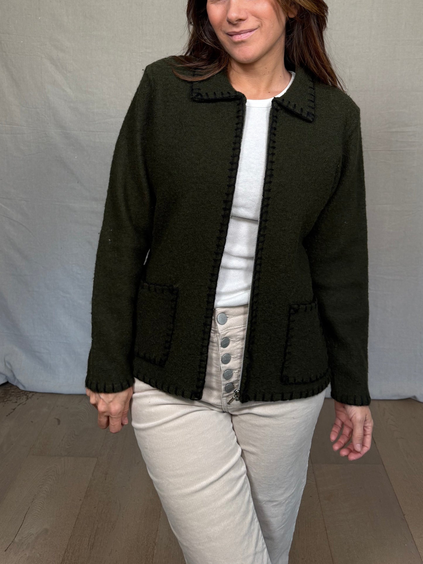 Vintage Olive Wool Zip Jacket Worthington