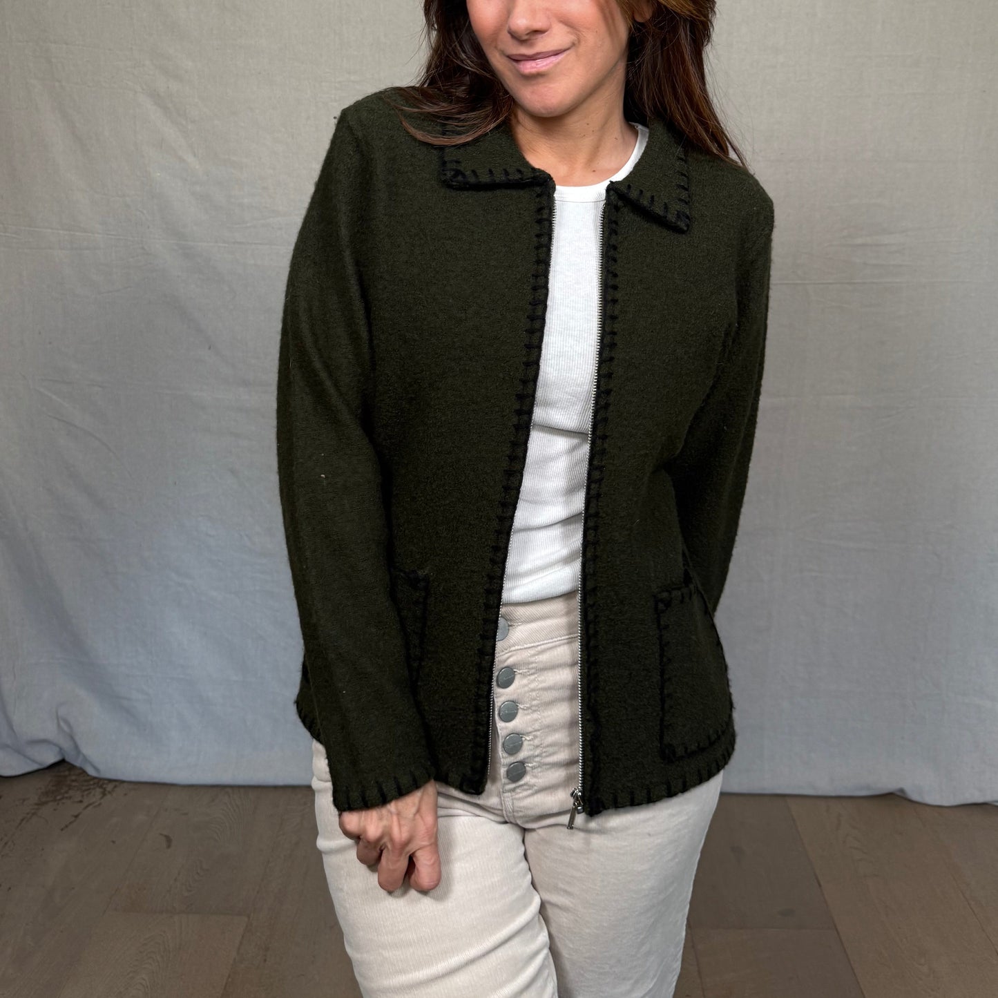 Vintage Olive Wool Zip Jacket Worthington