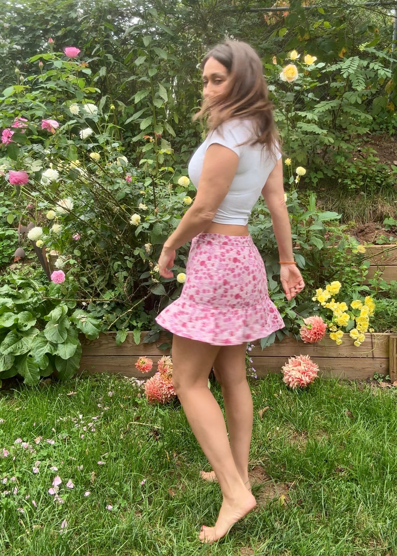 Reworked Pink Floral Cotton Mini Skirt – Made in India