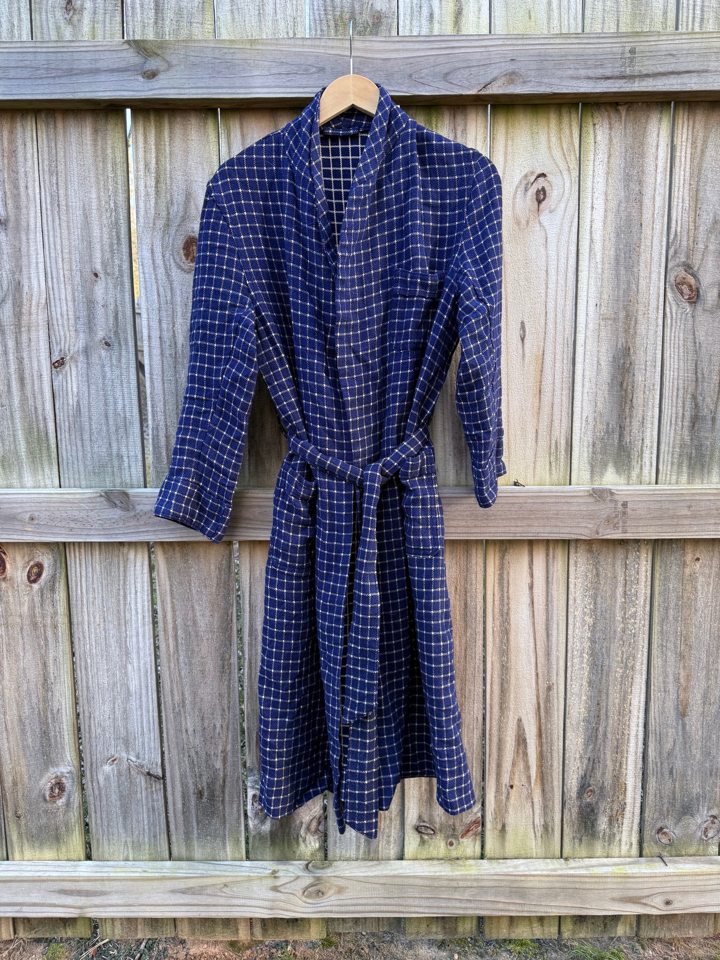 Vintage Navy Check Wrap Robe
