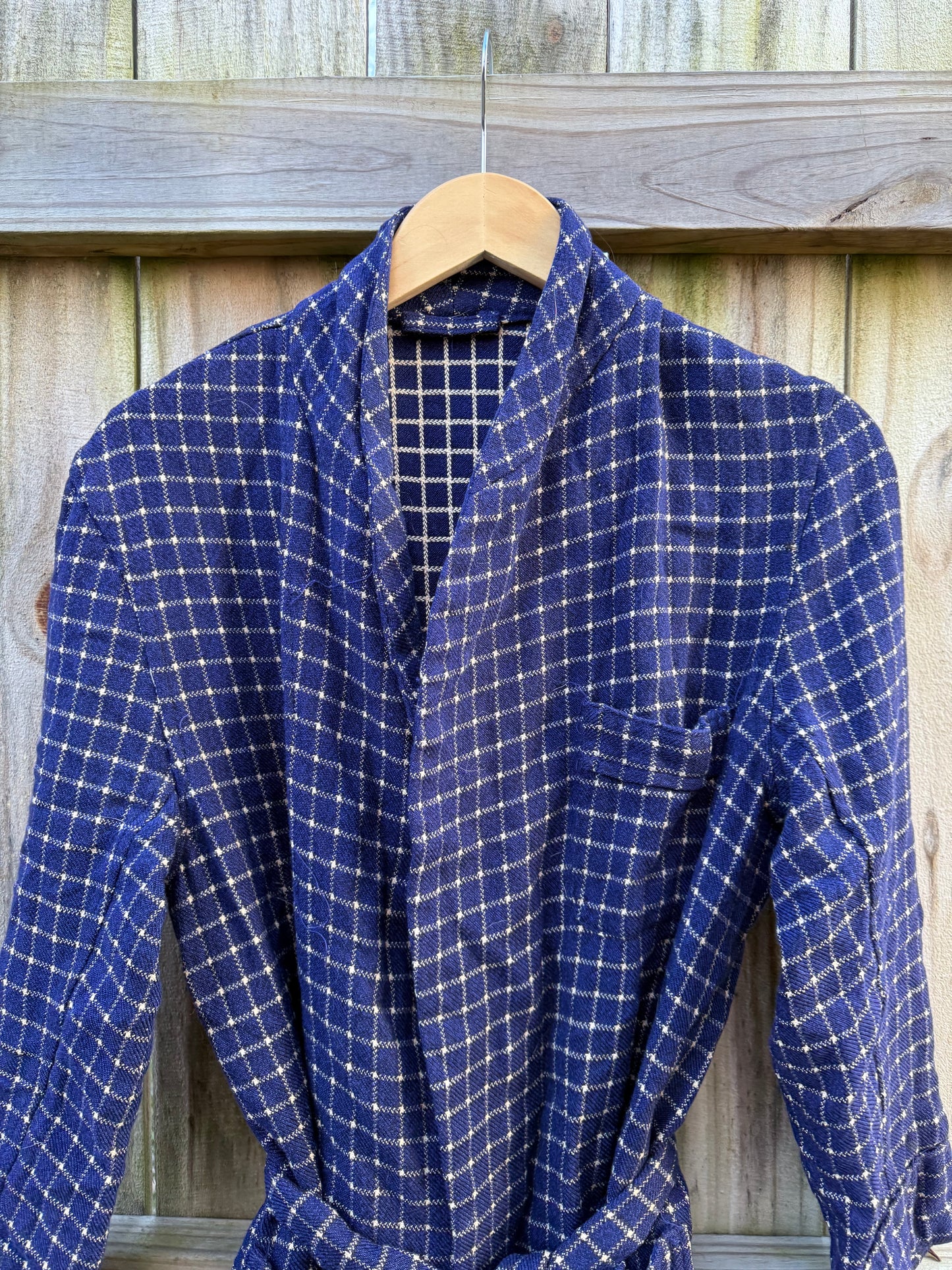 Vintage Navy Check Wrap Robe