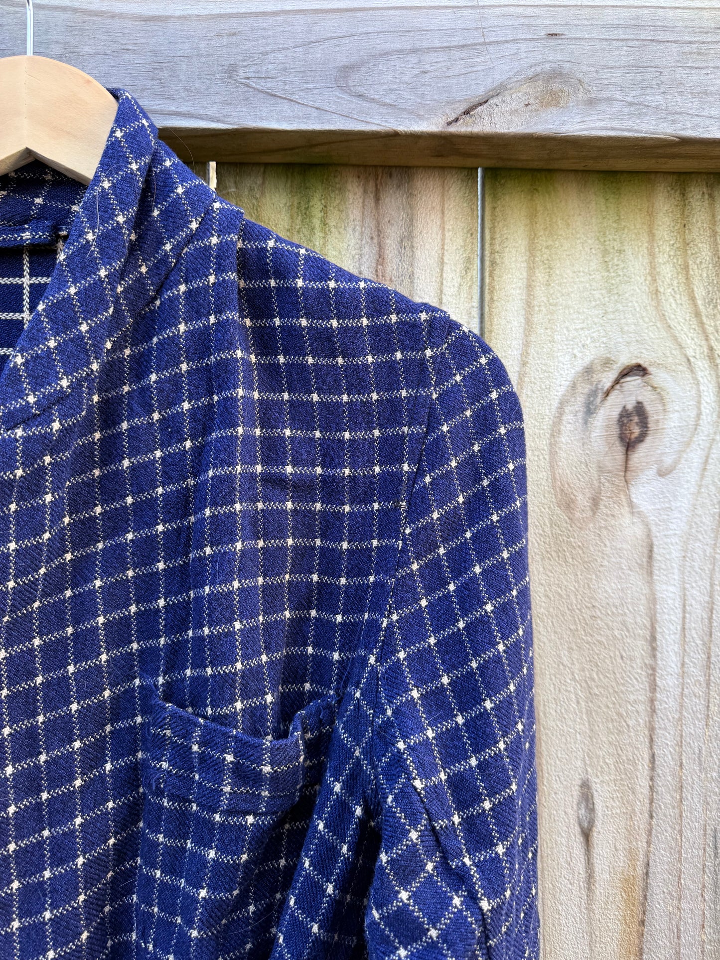 Vintage Navy Check Wrap Robe