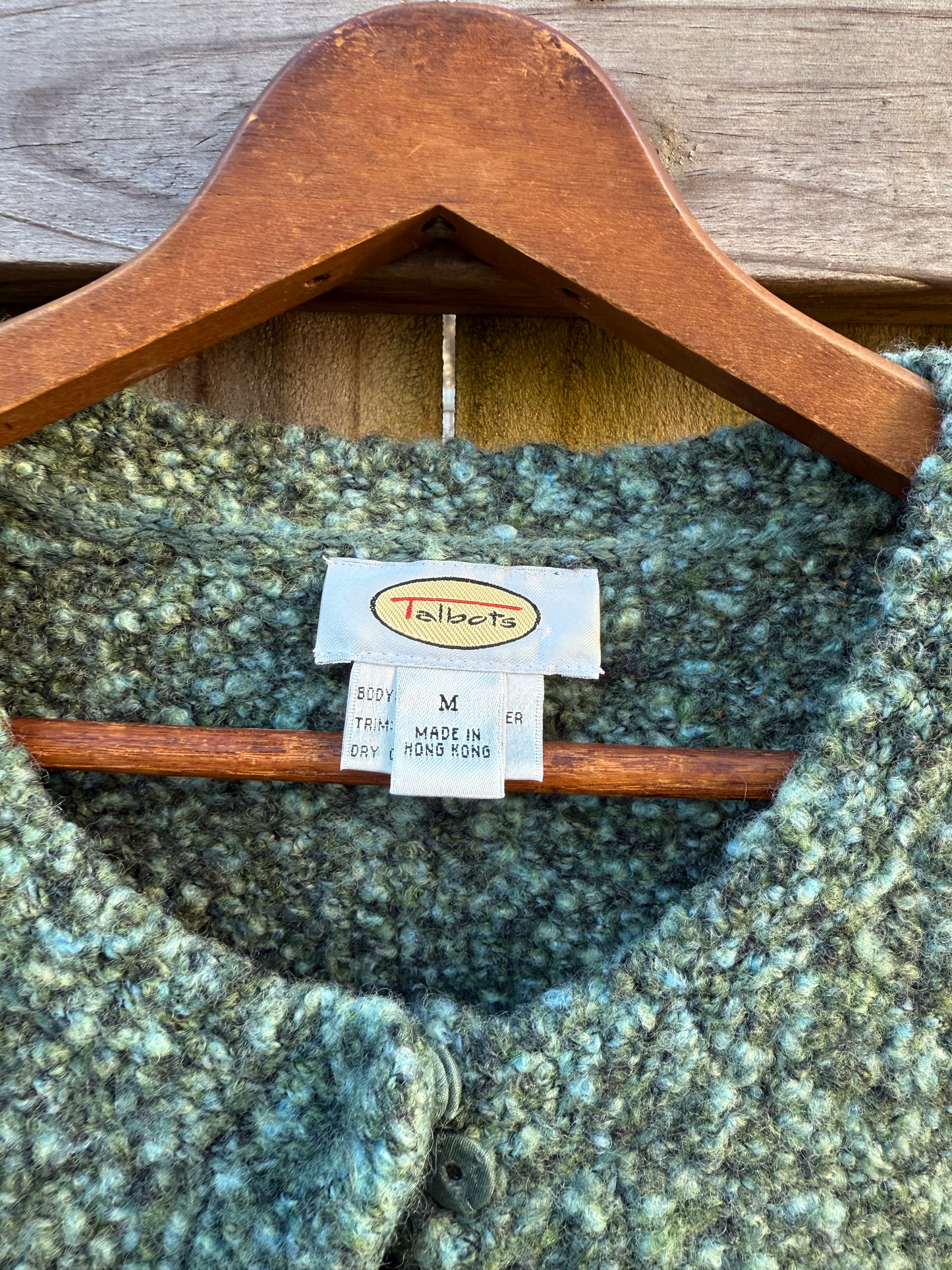 Vintage Talbots Bouclé Knit Cardigan Mossy Green