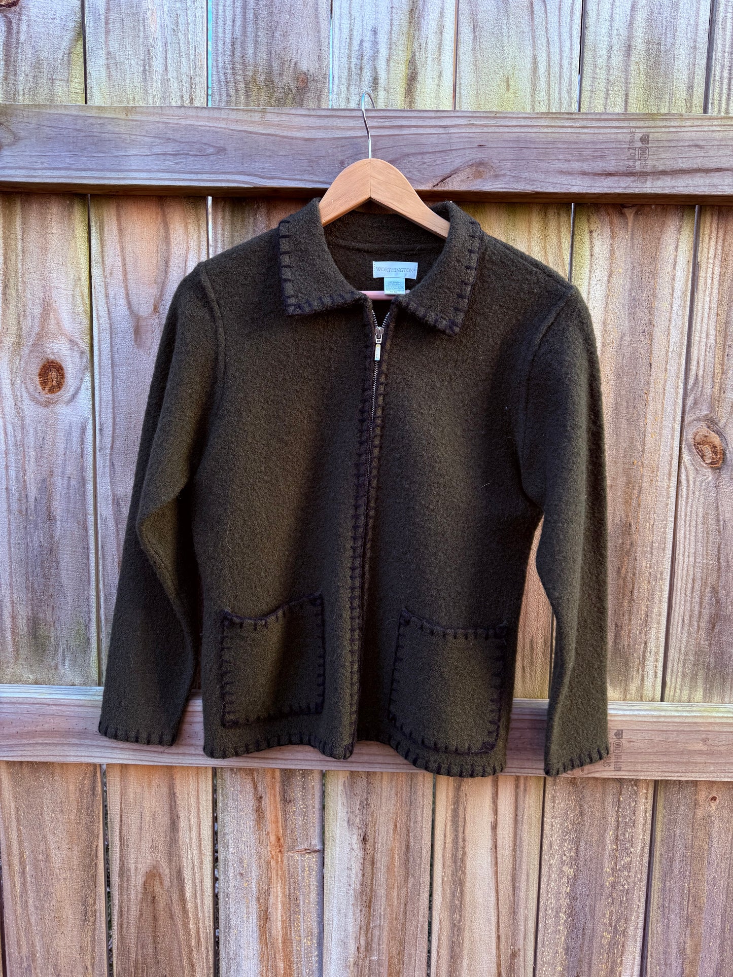Vintage Olive Wool Zip Jacket Worthington
