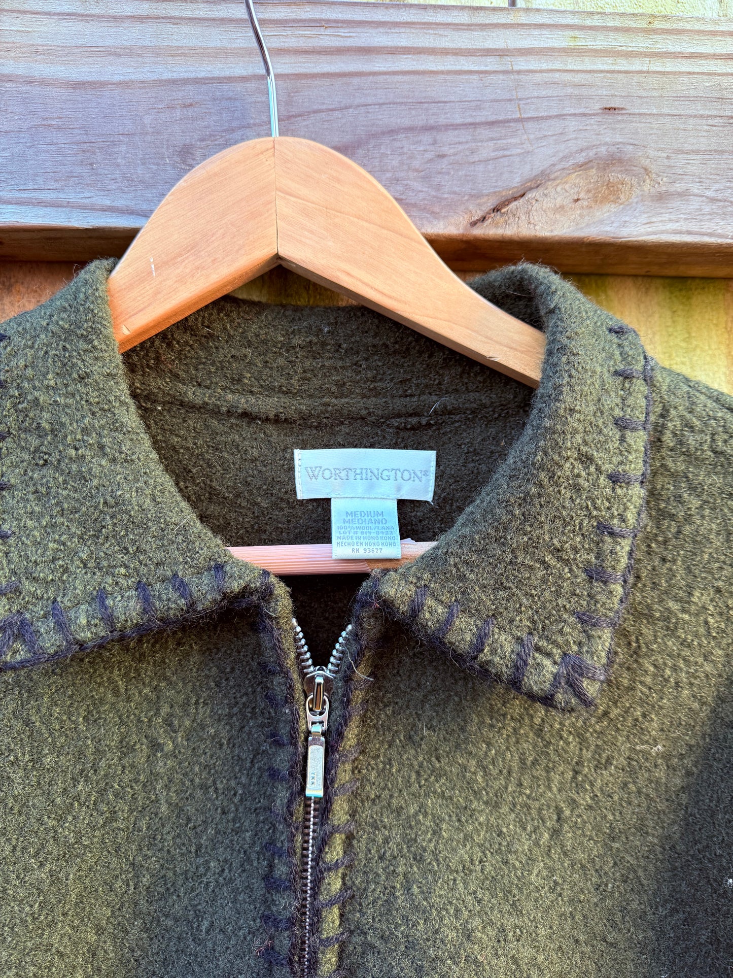 Vintage Olive Wool Zip Jacket Worthington