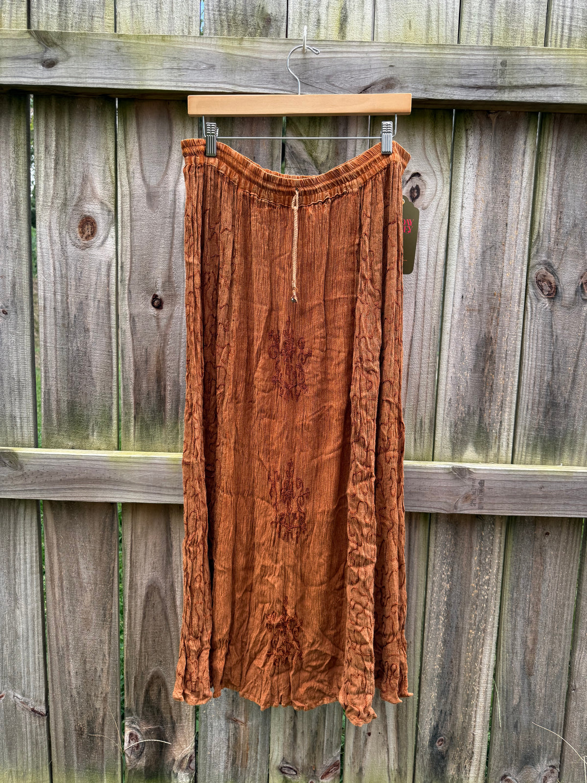 Vintage Just Cruising Embroidered Brown Maxi Skirt