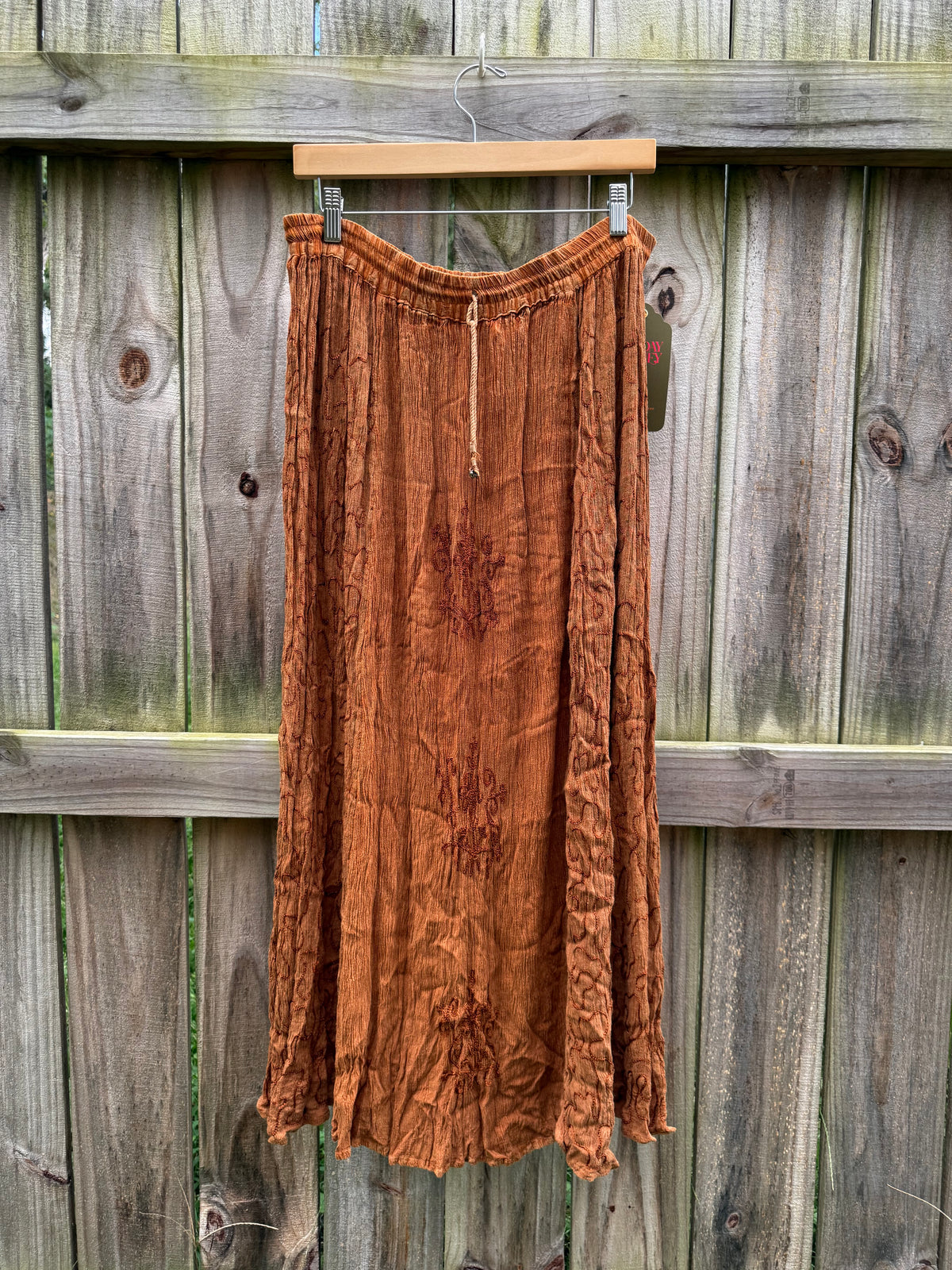 Vintage Just Cruising Embroidered Brown Maxi Skirt