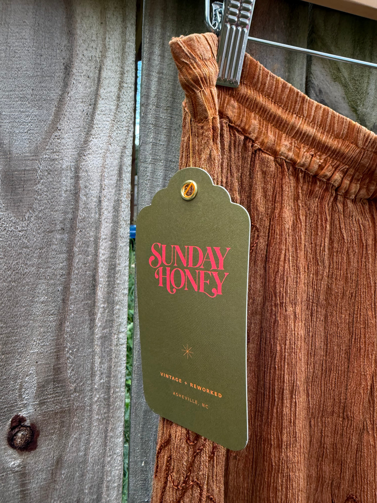 Vintage Just Cruising Embroidered Brown Maxi Skirt