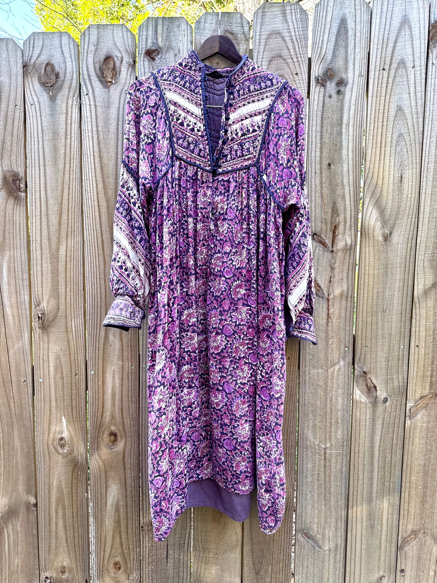 True 1970s Blockprint Made In India Cotton Dress — Authentic Vintage Spell Energy (Size S)